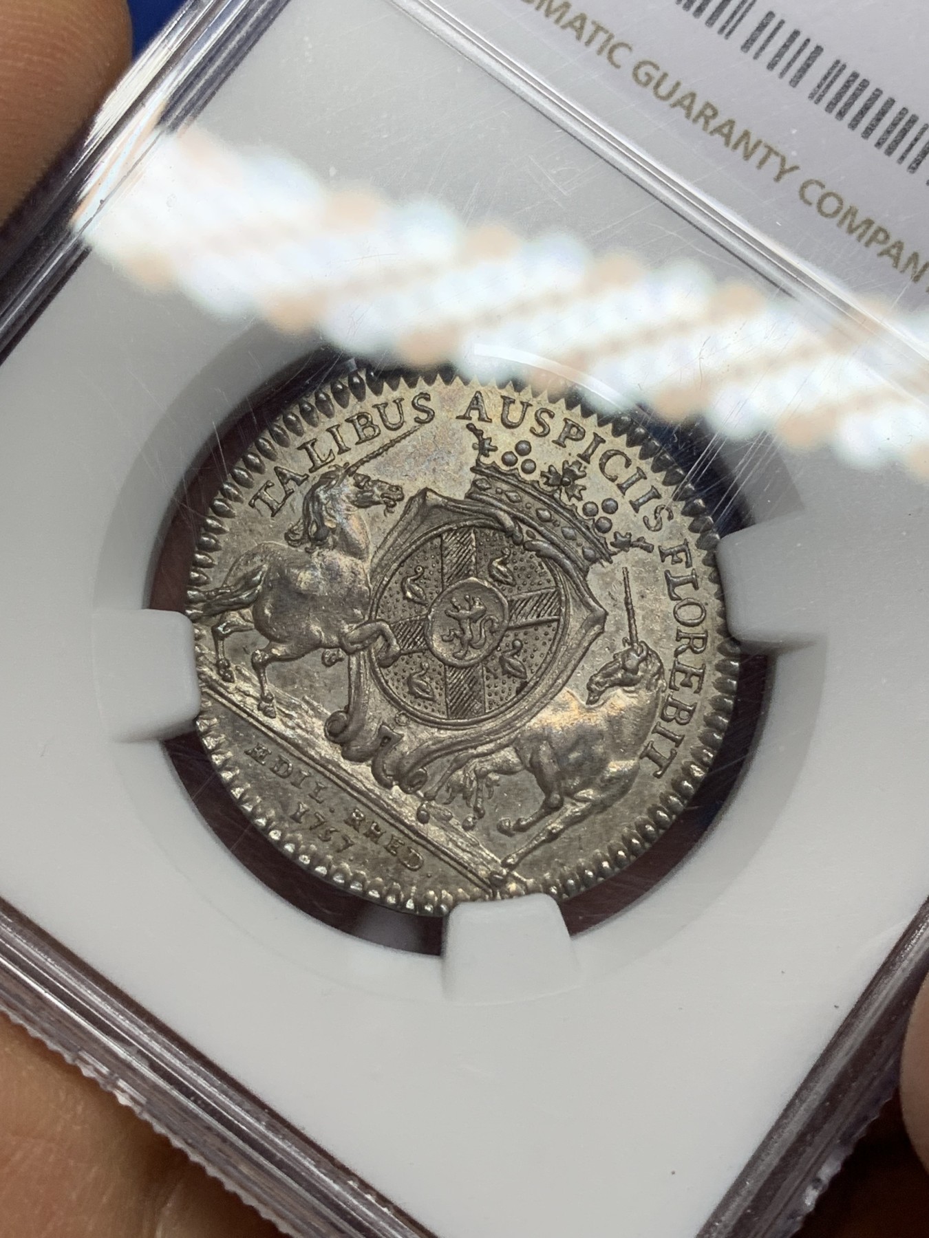 《竞宝斋》第225场-周日，周一，周二 3场 (全场包邮) NGC-AU58 法国1757年 天马盾徽 JETON 银质 非常罕见的版式