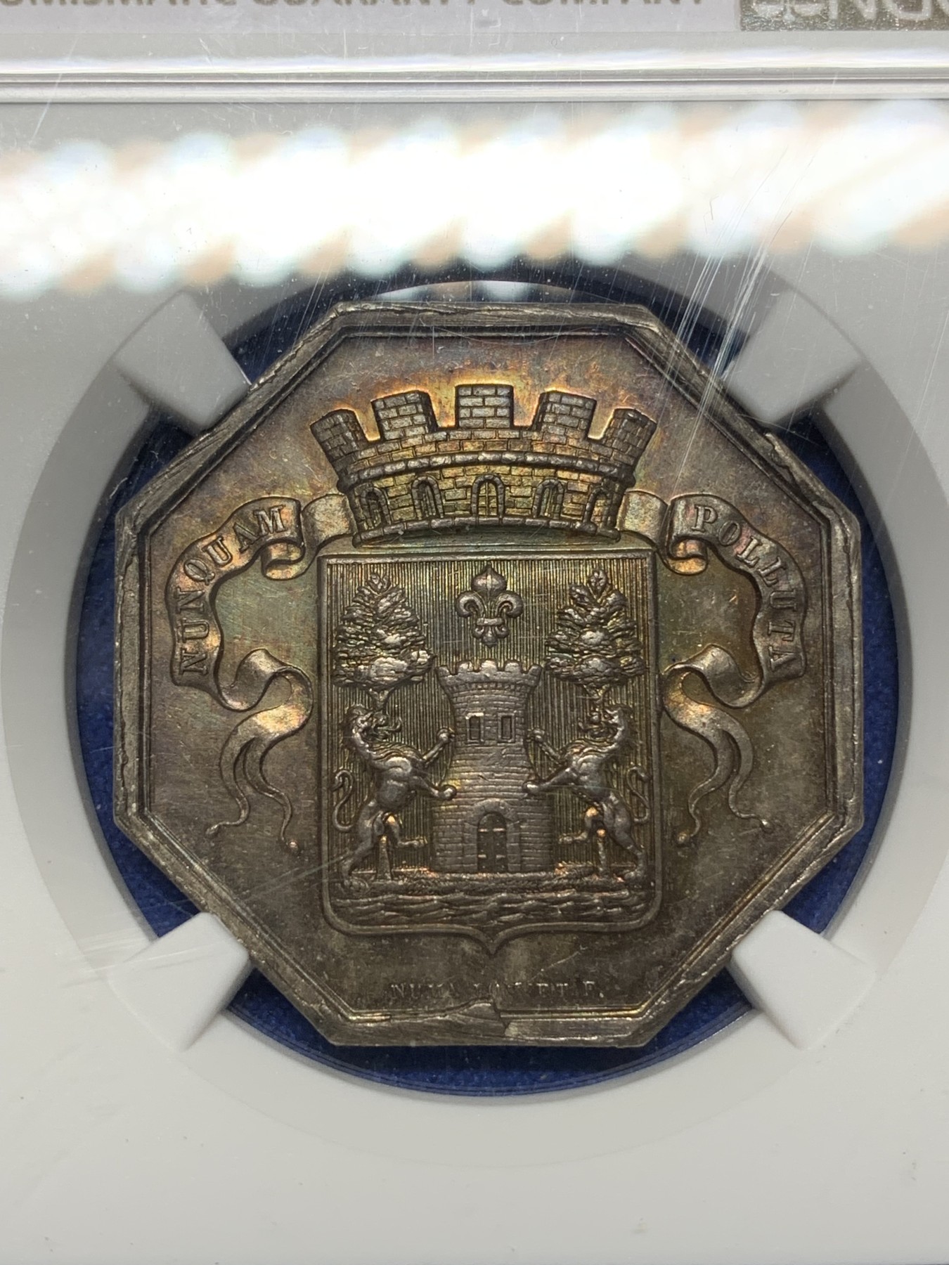 《竞宝斋》第225场-周日，周一，周二 3场 (全场包邮) NGC-MS63 法国1834年巴约讷银行 银制JETON 百年老包浆 高浮雕非常漂亮