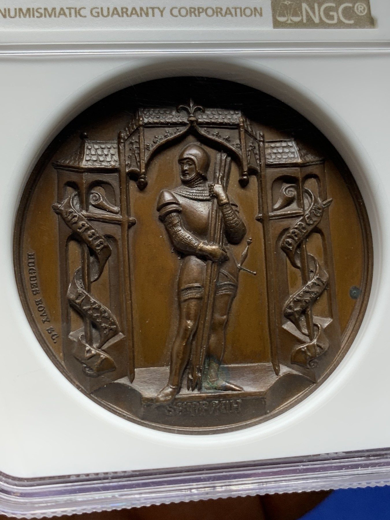 《竞宝斋》第225场-周日，周一，周二 3场 (全场包邮) NGC MS63 瑞士1886森帕赫战役纪念铜章 加厚盒