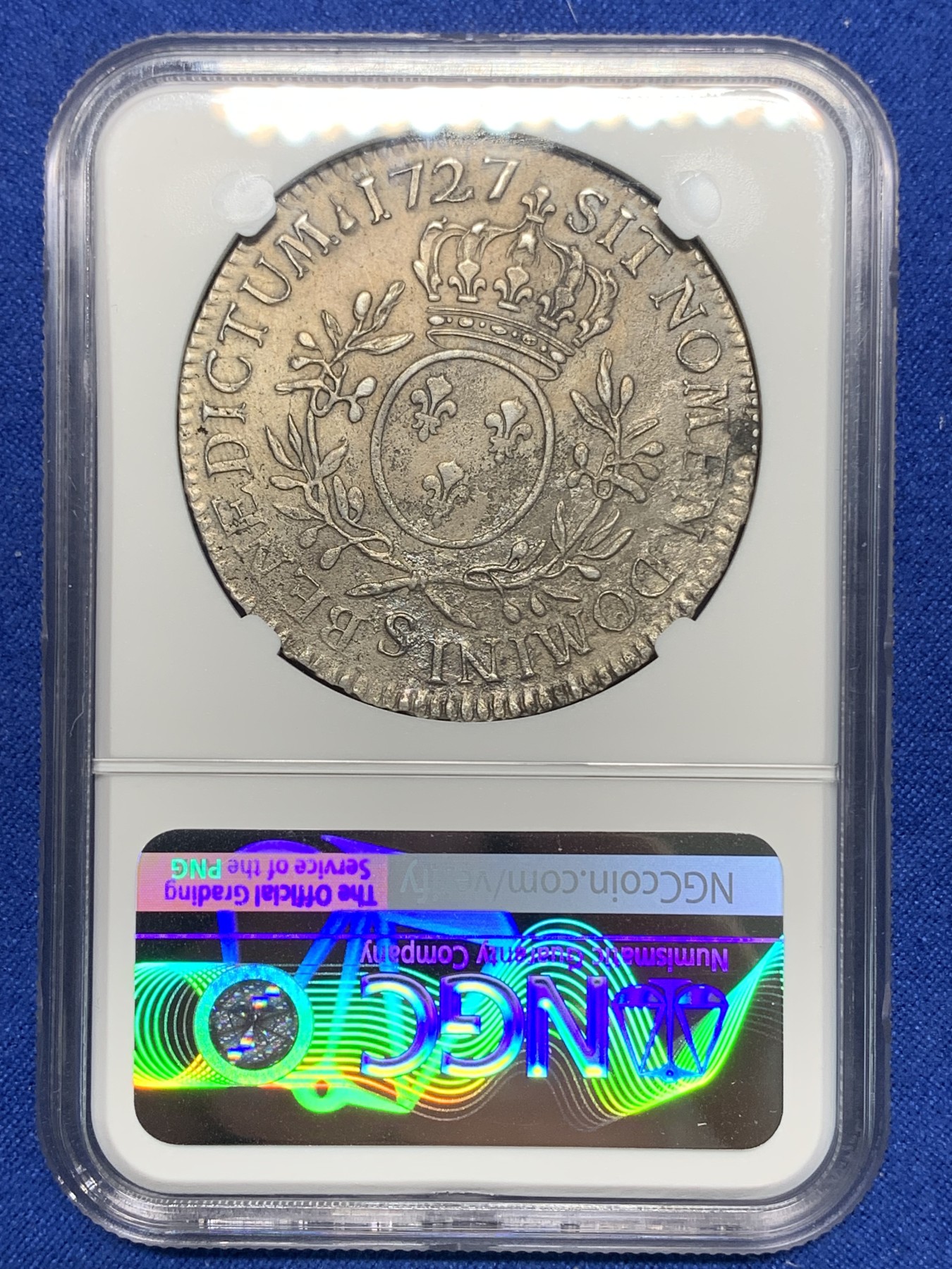 《竞宝斋》第225场-周日，周一，周二 3场 (全场包邮) NGC AUD法国路易十五孩版埃居大银 银光清晰可见 细节非常好