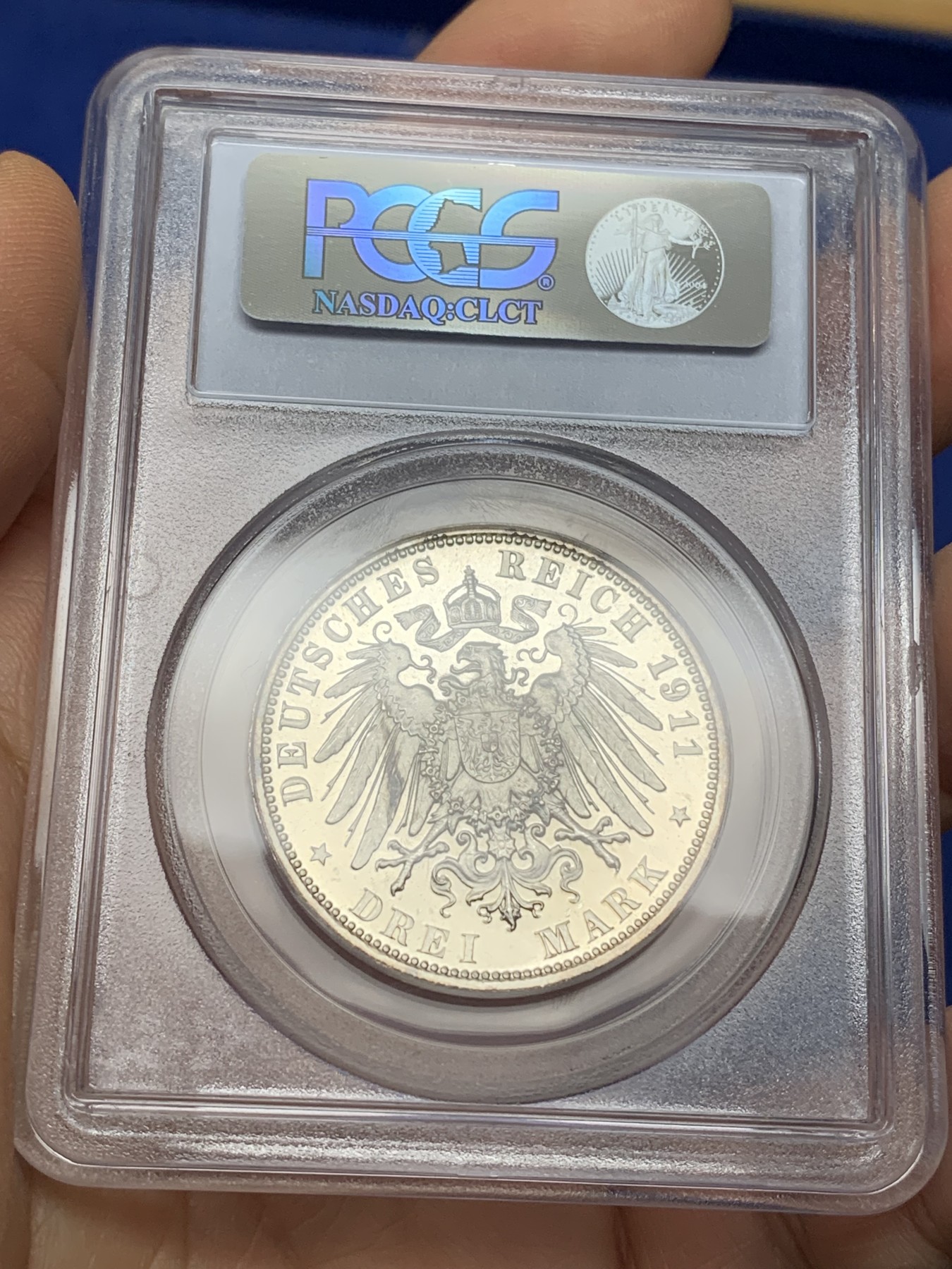 《竞宝斋》第225场-周日，周一，周二 3场 (全场包邮) PCGS-PR64CAM,德国1911年巴伐利亚纪念利奥波德90诞辰3马克精制银币，老白盒精品