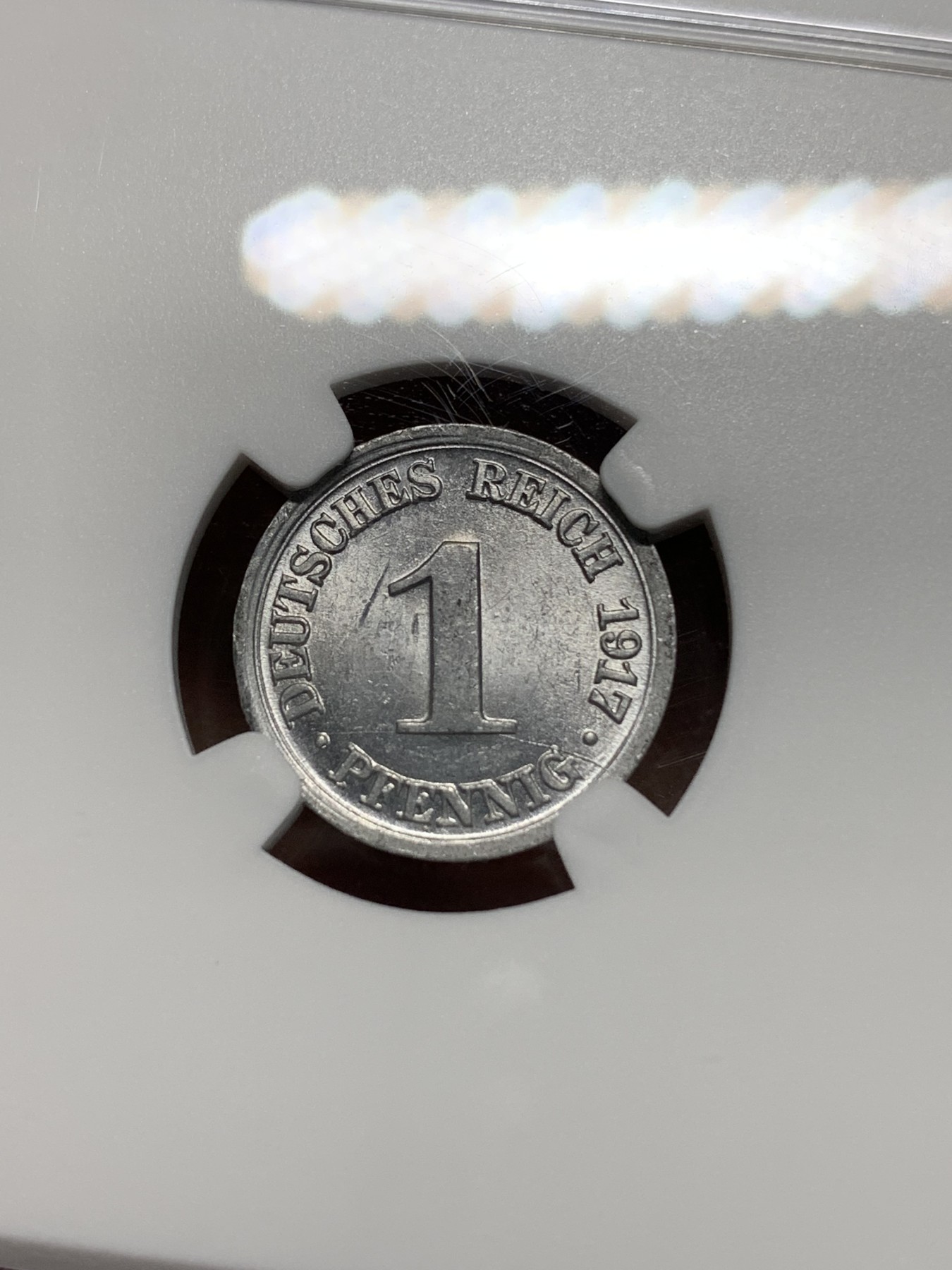 《竞宝斋》第225场-周日，周一，周二 3场 (全场包邮) NGC-MS63 德国（1917年）D厂1芬尼铝币 季军分，少见厂别好品