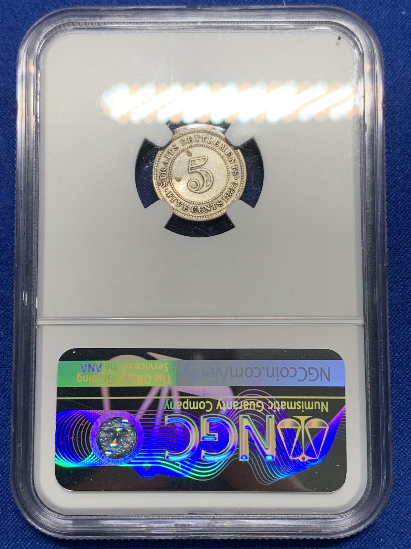 《竞宝斋》第225场-周日，周一，周二 3场 (全场包邮) NGC-VF 海峡1888年 维多利亚女王 5分银币 稀少年份