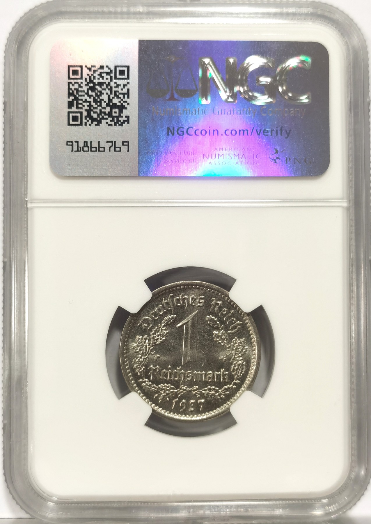 博洋堂世界钱币拍卖第057期（全场包邮） NGC MS62 德国第三帝国1937年G版1马克镍币