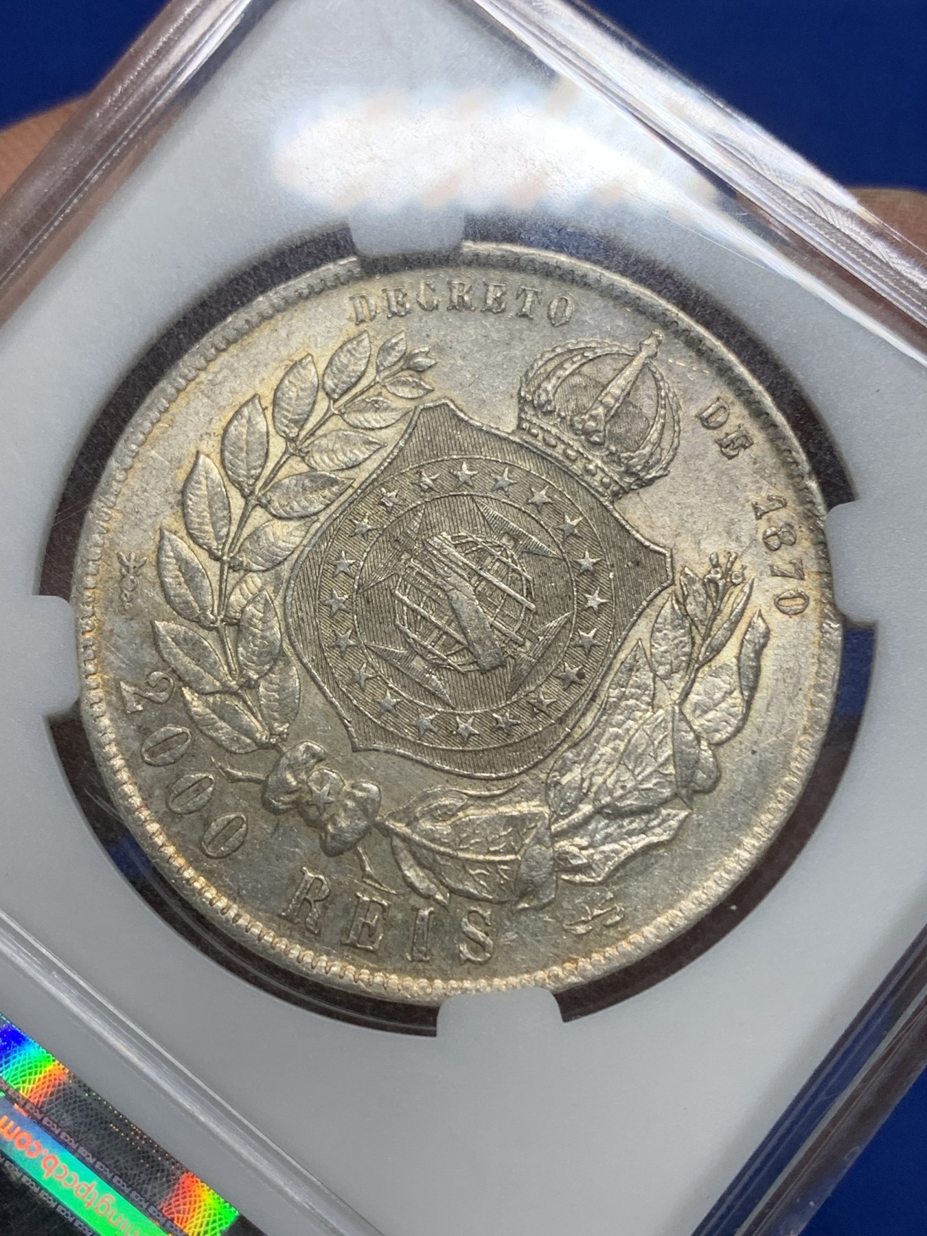 《竞宝斋》第225场-周日，周一，周二 3场 (全场包邮) 巴西1889年佩德罗二世2000瑞斯大银币。