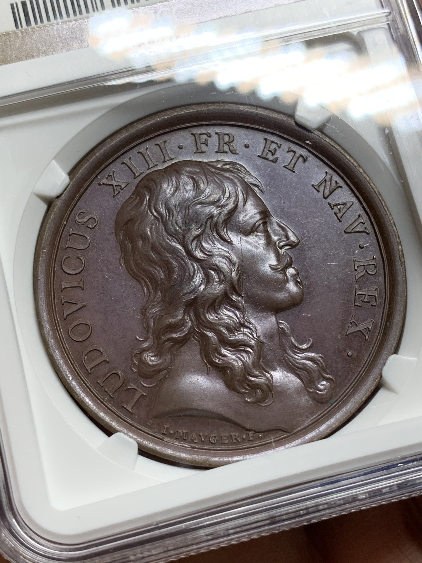 《竞宝斋》第225场-周日，周一，周二 3场 (全场包邮) NGC MS63 法国1638年路易十三迎接路易十四降临纪念铜章