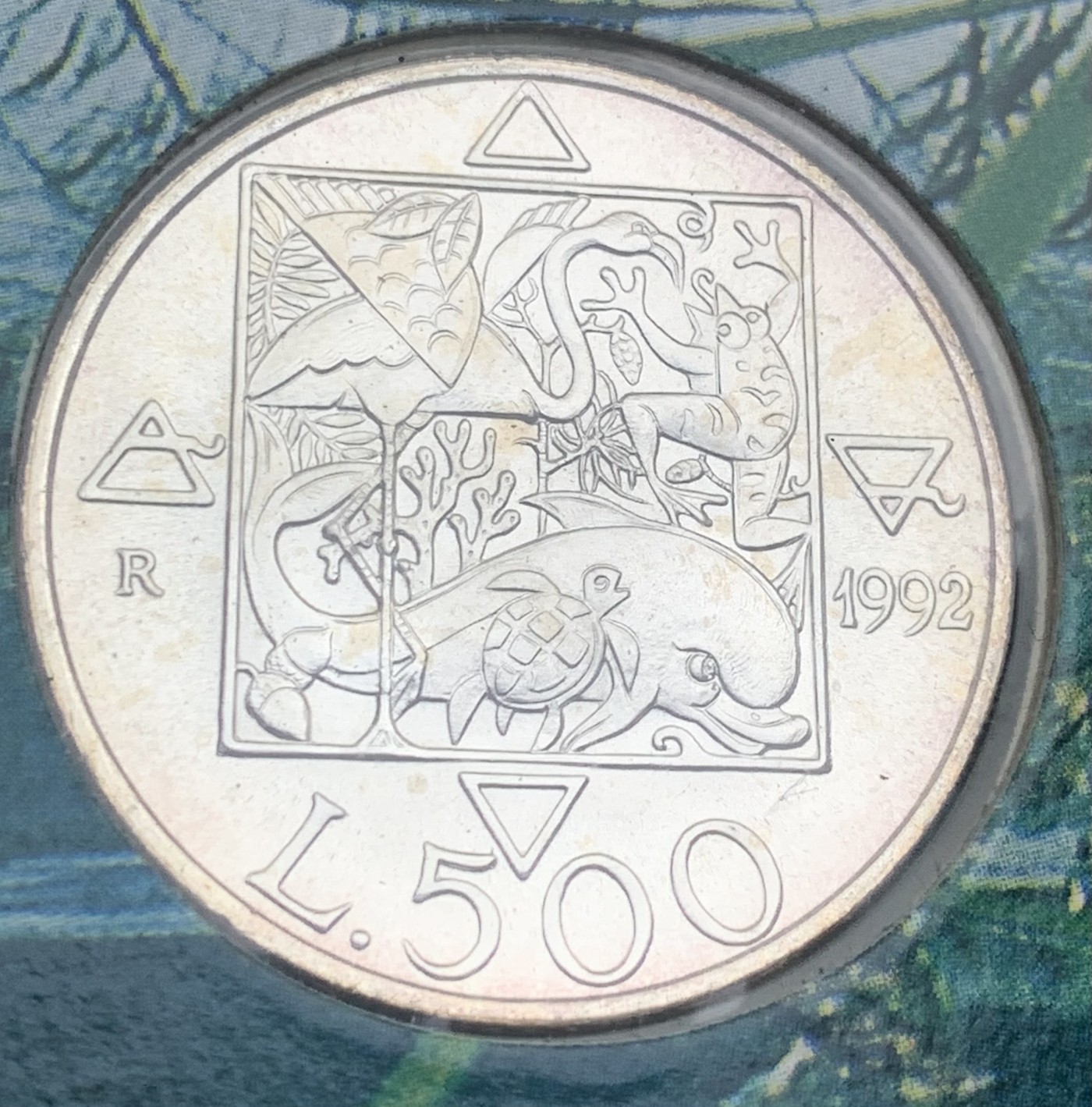 瓶子🏺第122期拍卖会  原封卡册 获奖币 意大利1992年花神与鸟兽500里拉银币