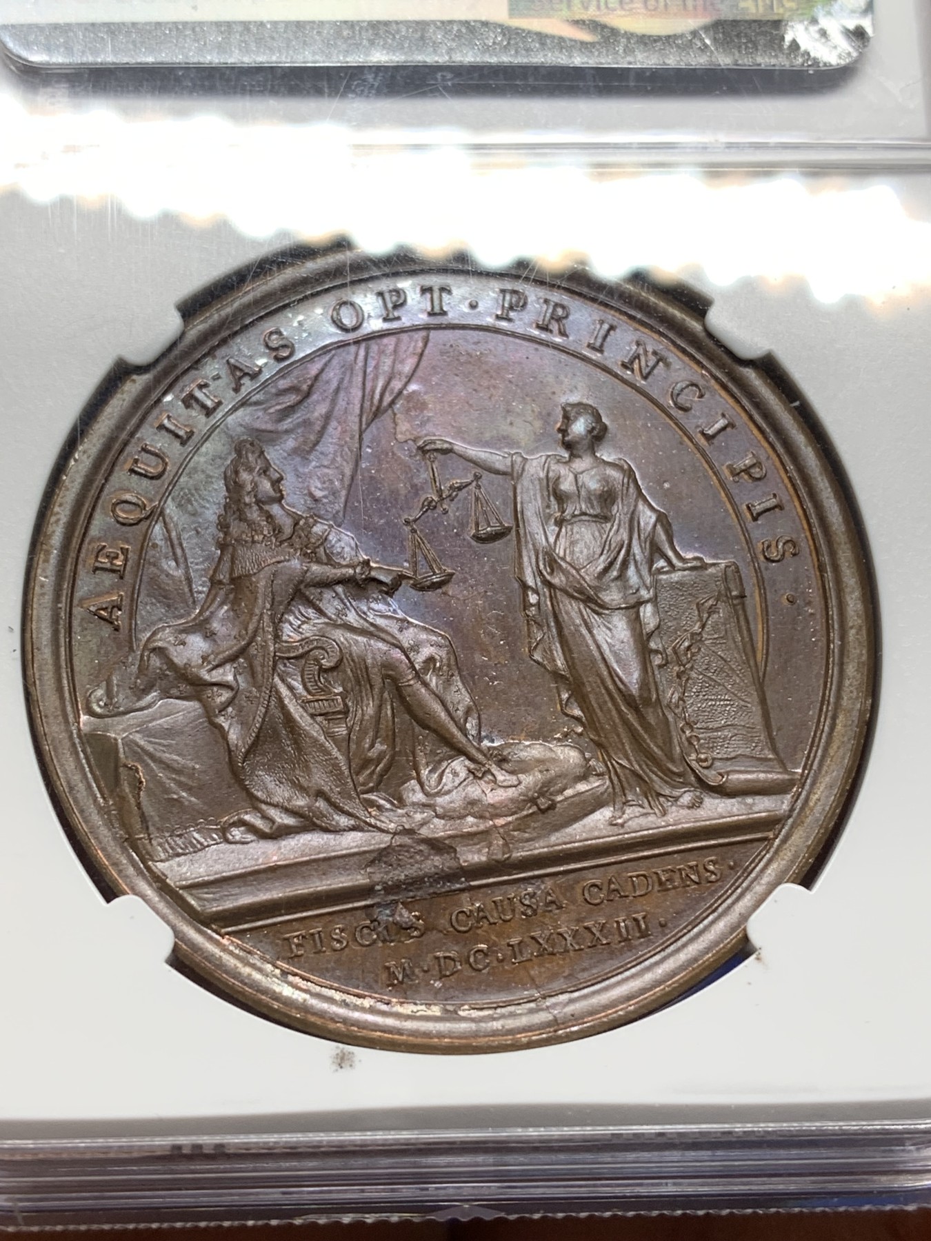 《竞宝斋》第225场-周日，周一，周二 3场 (全场包邮) 唯一冠军分 NGC MS64 法国1682年太阳王路易十四国王正义铜章