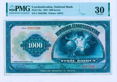 【Blue Auction】✨世界纸币精拍第407期【精】 -  【大名誉品实钞】捷斯 1932年1000克朗 大天使 ABNC出品 雕刻精美 PMG30 超大票幅 该品种没有全新的记录 高分都是数万元起步 该张性价比极高 