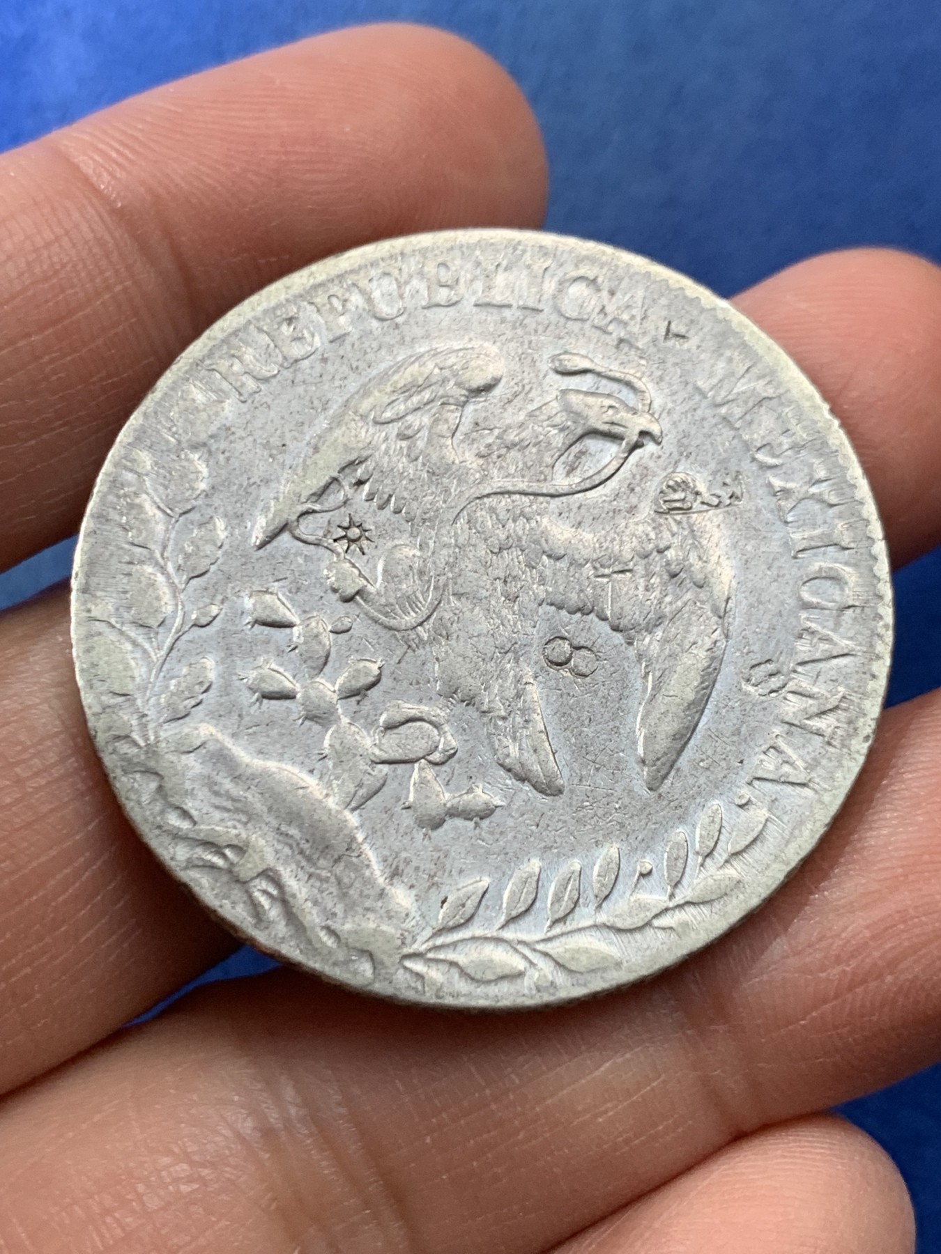 《竞宝斋》第225场-周日，周一，周二 3场 (全场包邮) 1893年墨西哥鹰洋 XF品，老鹰双翼下太阳戳和8字戳挺有特色