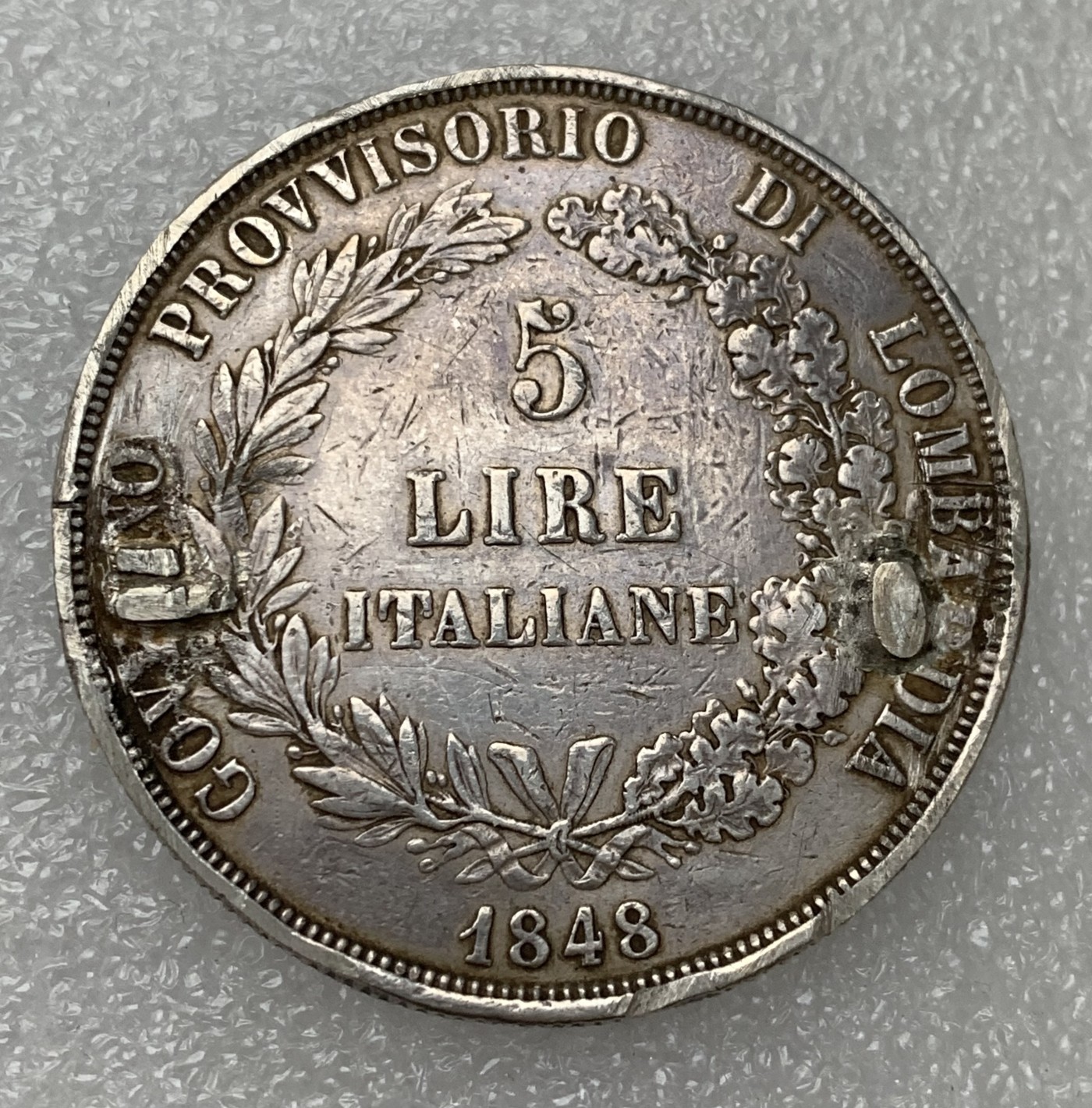 瓶子🏺第122期拍卖会  意大利伦巴第1848年5里拉大银币  有移焊