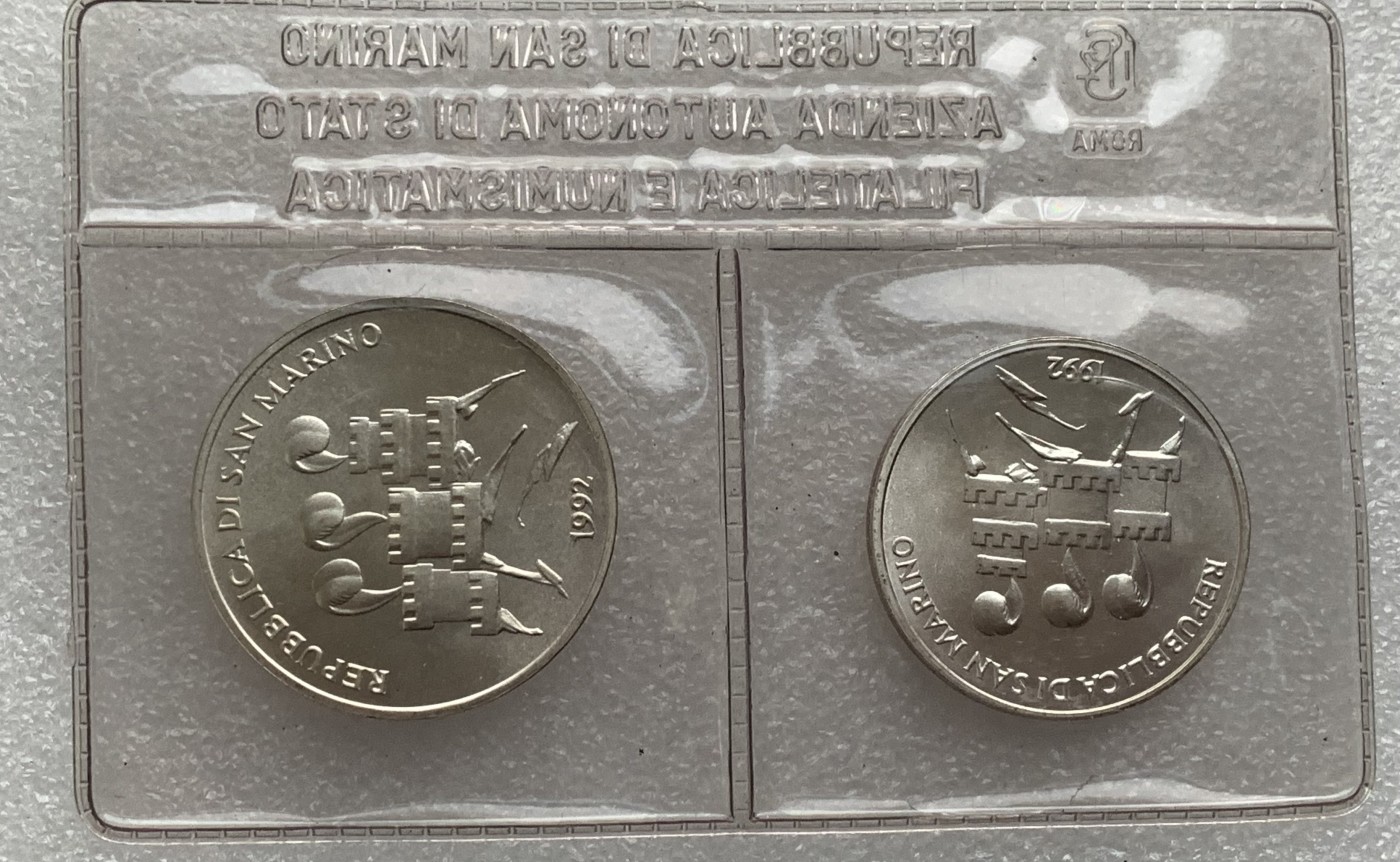 瓶子🏺第122期拍卖会  圣马力诺 1992年500-1000里拉银币2枚套原封