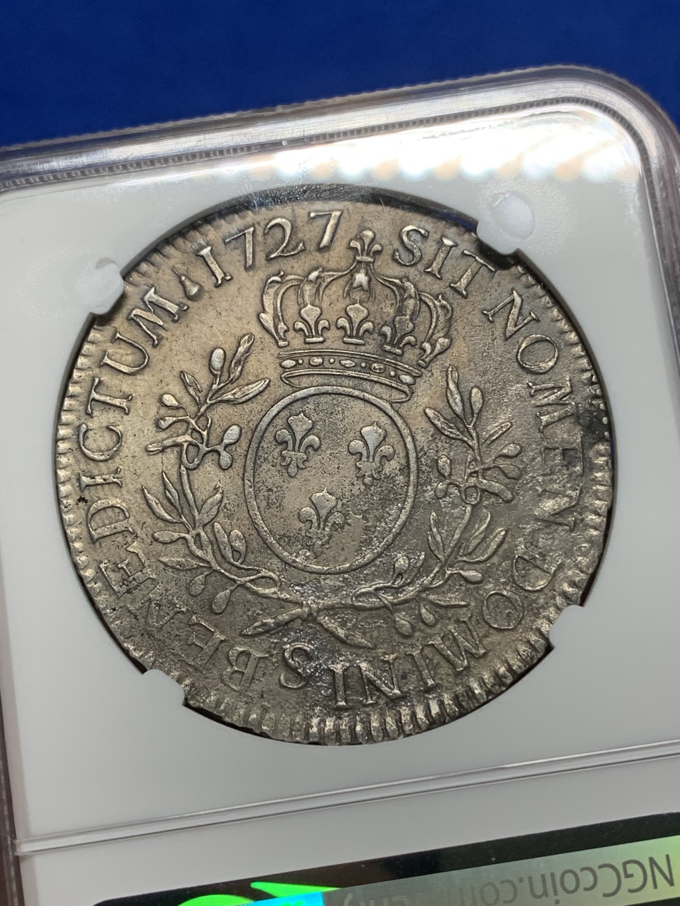 《竞宝斋》第225场-周日，周一，周二 3场 (全场包邮) NGC AUD法国路易十五孩版埃居大银 银光清晰可见 细节非常好