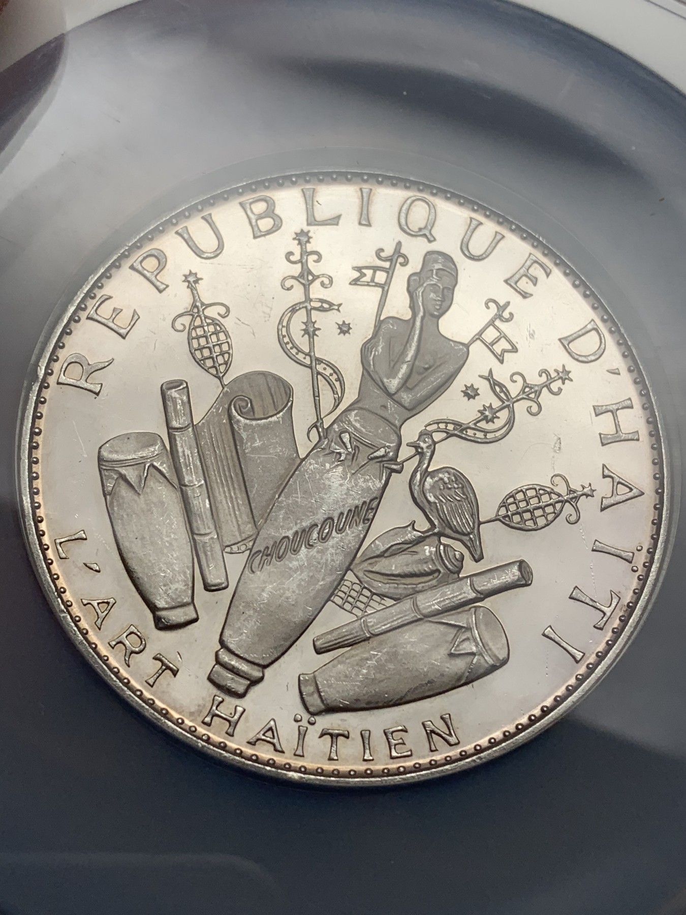 《竞宝斋》第225场-周日，周一，周二 3场 (全场包邮) NGC PROOF  海地 1967年 十周年革命纪念25G精制大银币 118克纯银 加厚大盒装