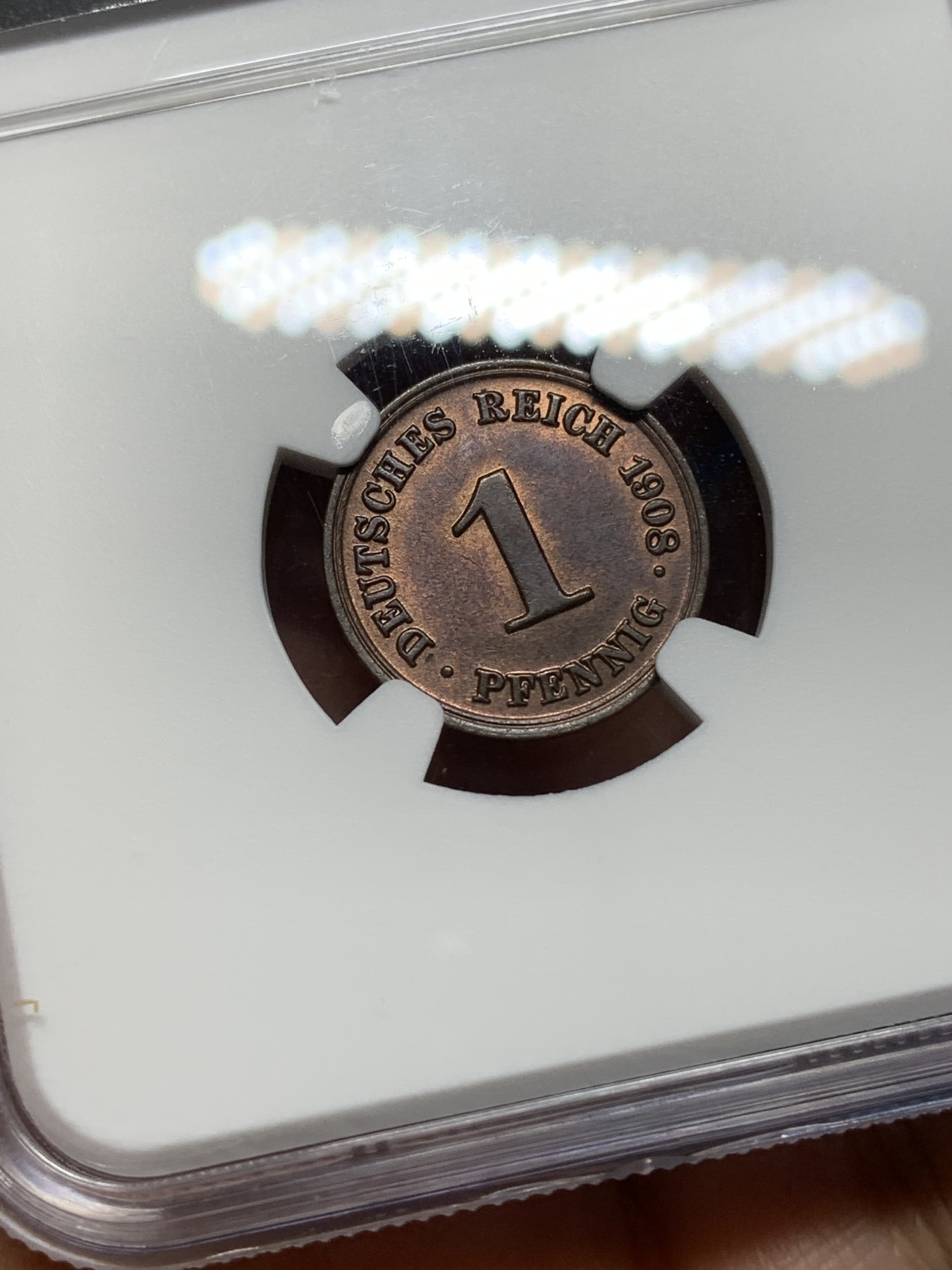 《竞宝斋》第225场-周日，周一，周二 3场 (全场包邮) NGC-MS63BN 德国（1908年）D厂1芬尼铜币 亚军分，少见厂别好品