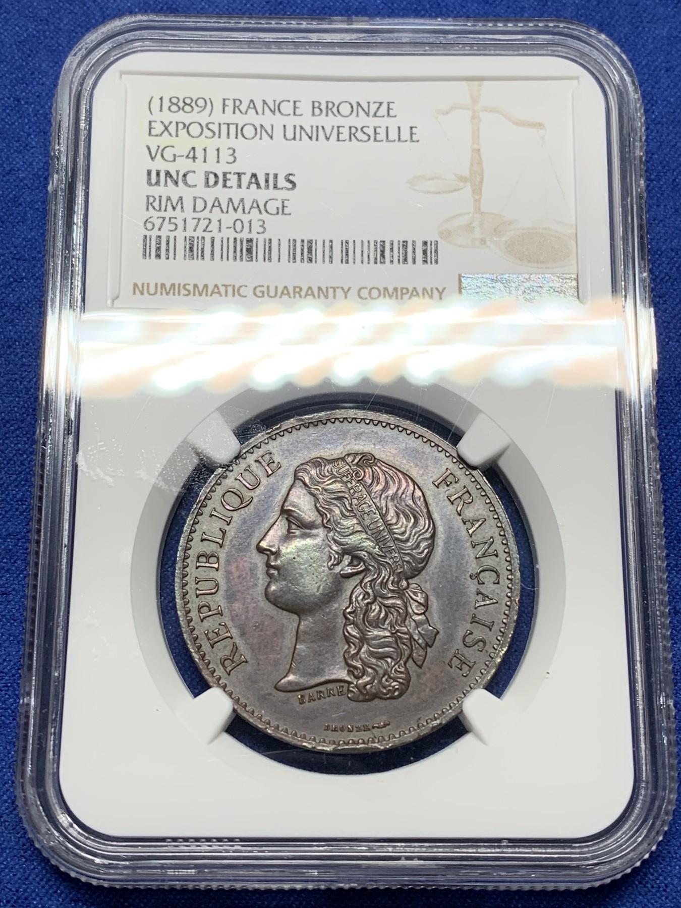 《竞宝斋》第225场-周日，周一，周二 3场 (全场包邮) NGC UNCD 1889年法国巴黎世博会纪念展铜币