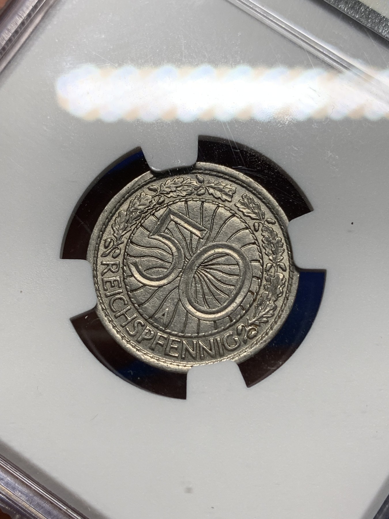 《竞宝斋》第225场-周日，周一，周二 3场 (全场包邮) NGC AU58 1927A 德国50芬尼 比较少见更高分仅4枚