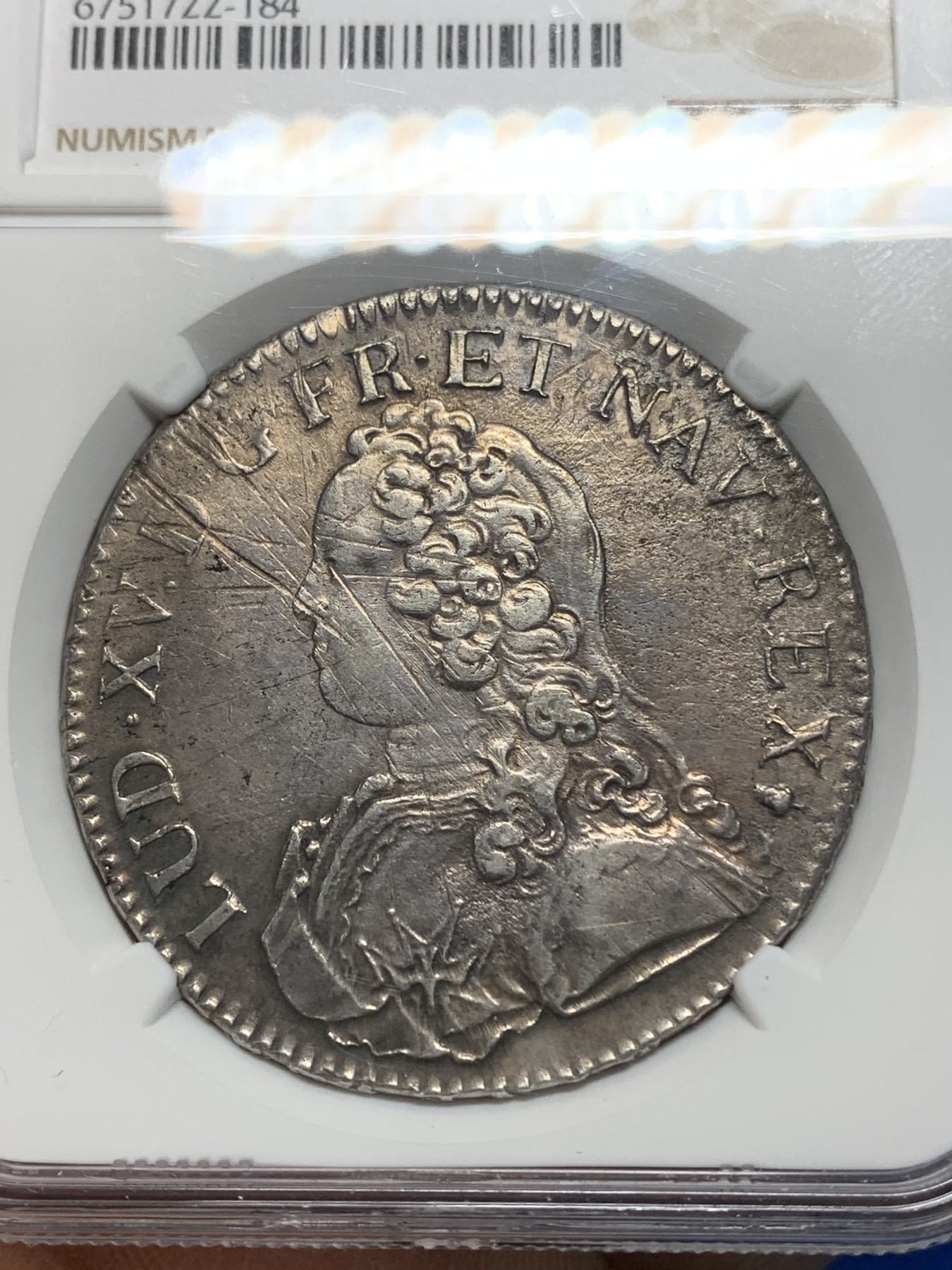 《竞宝斋》第225场-周日，周一，周二 3场 (全场包邮) NGC AUD法国路易十五孩版埃居大银 银光清晰可见 细节非常好