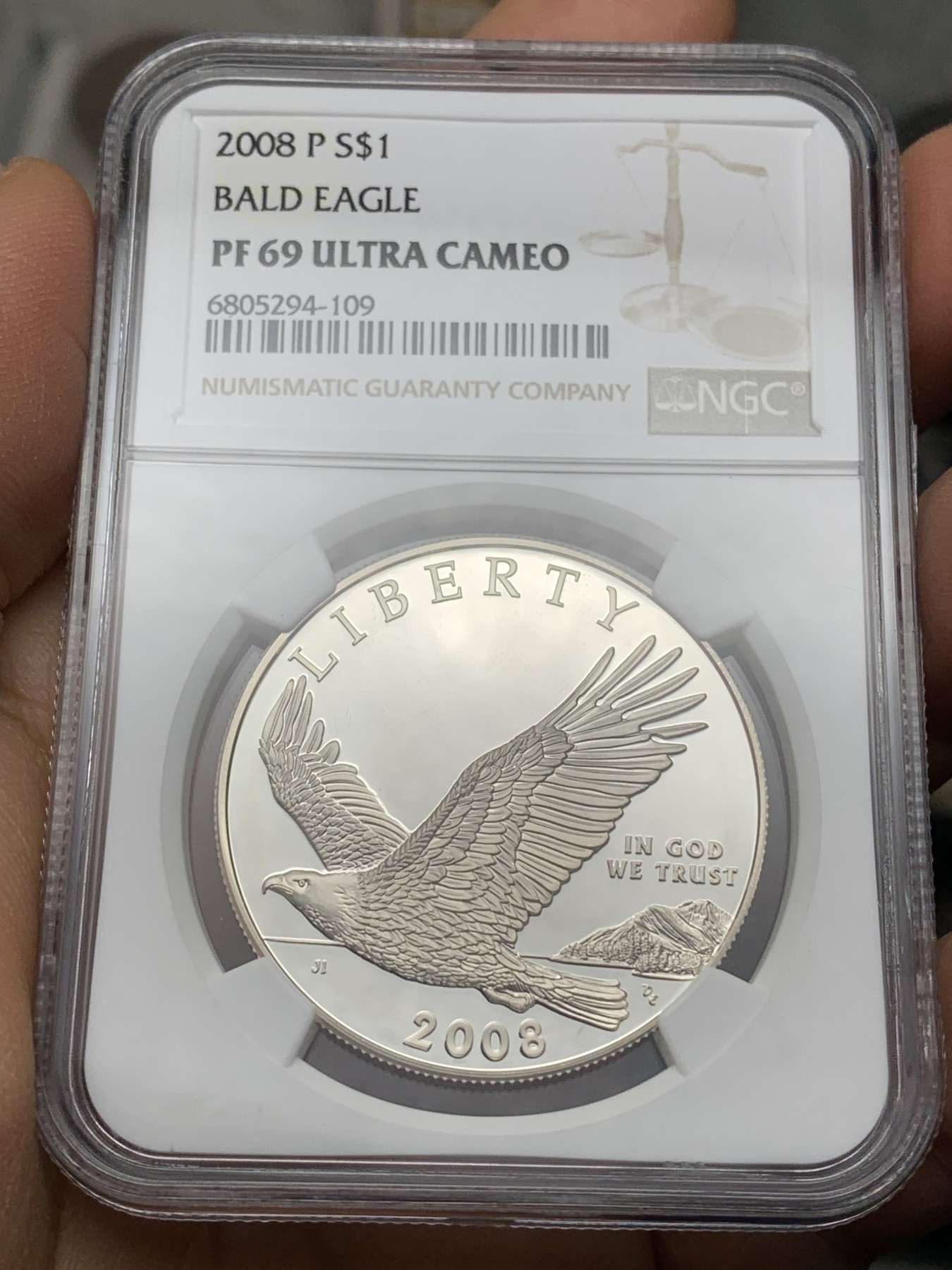 《竞宝斋》第225场-周日，周一，周二 3场 (全场包邮) NGC PF69UC 美国2008年白头鵰1美元大银币