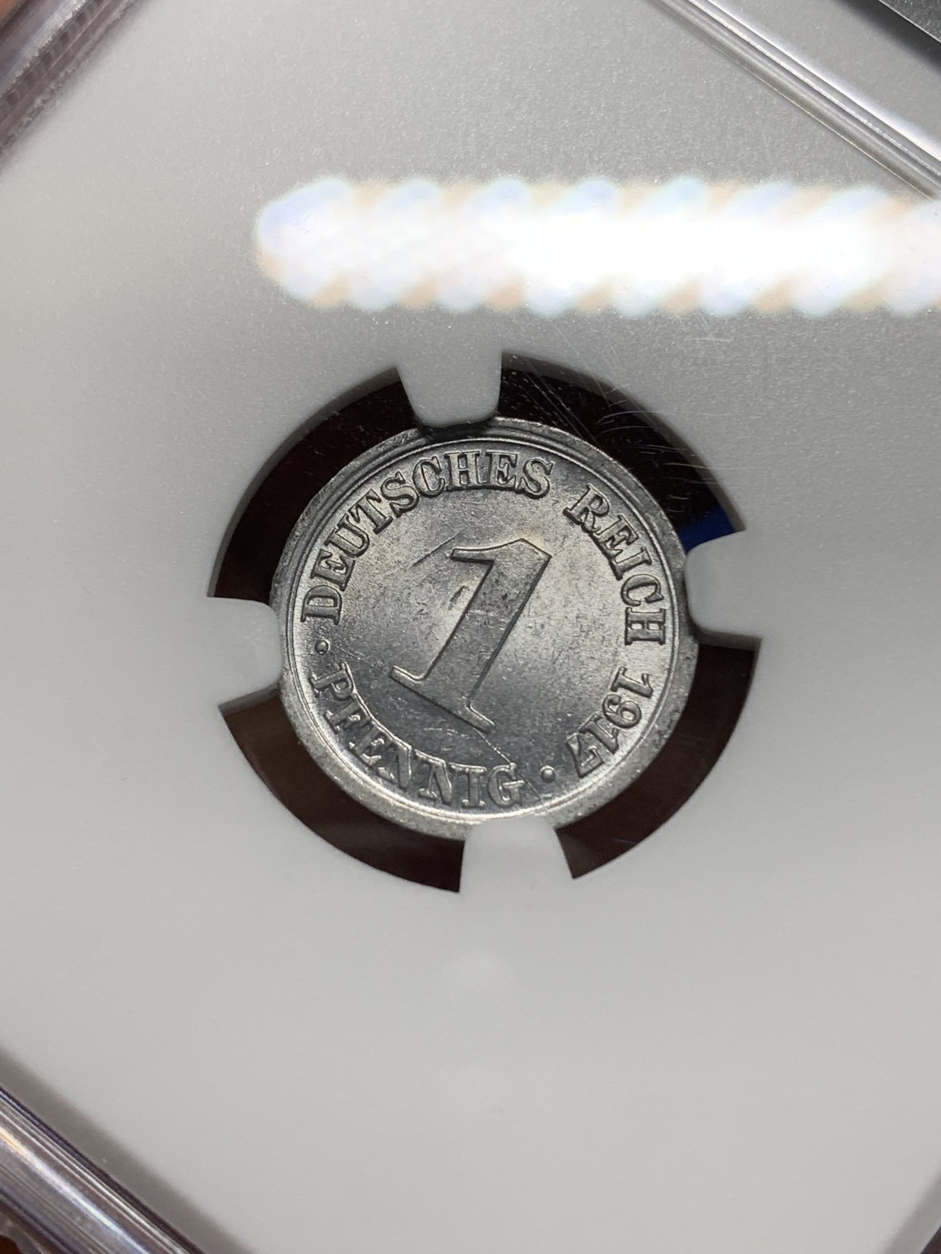 《竞宝斋》第225场-周日，周一，周二 3场 (全场包邮) NGC-MS63 德国（1917年）D厂1芬尼铝币 季军分，少见厂别好品