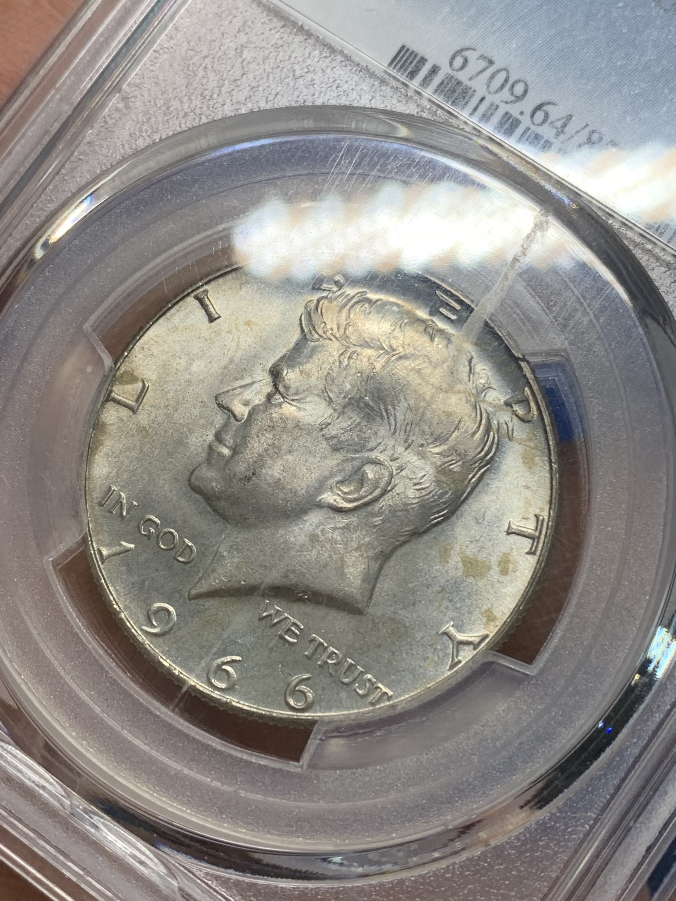 《竞宝斋》第225场-周日，周一，周二 3场 (全场包邮) PCGS MS64 美国1966年肯尼迪半美元银币