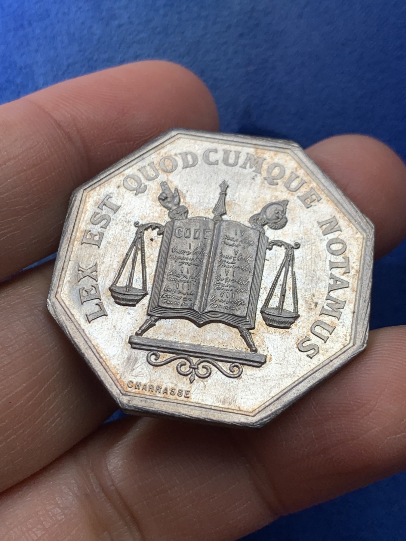 《竞宝斋》第225场-周日，周一，周二 3场 (全场包邮) 法国八角代用银币，丰饶角边铭，对边直径36mm，重量19.33g