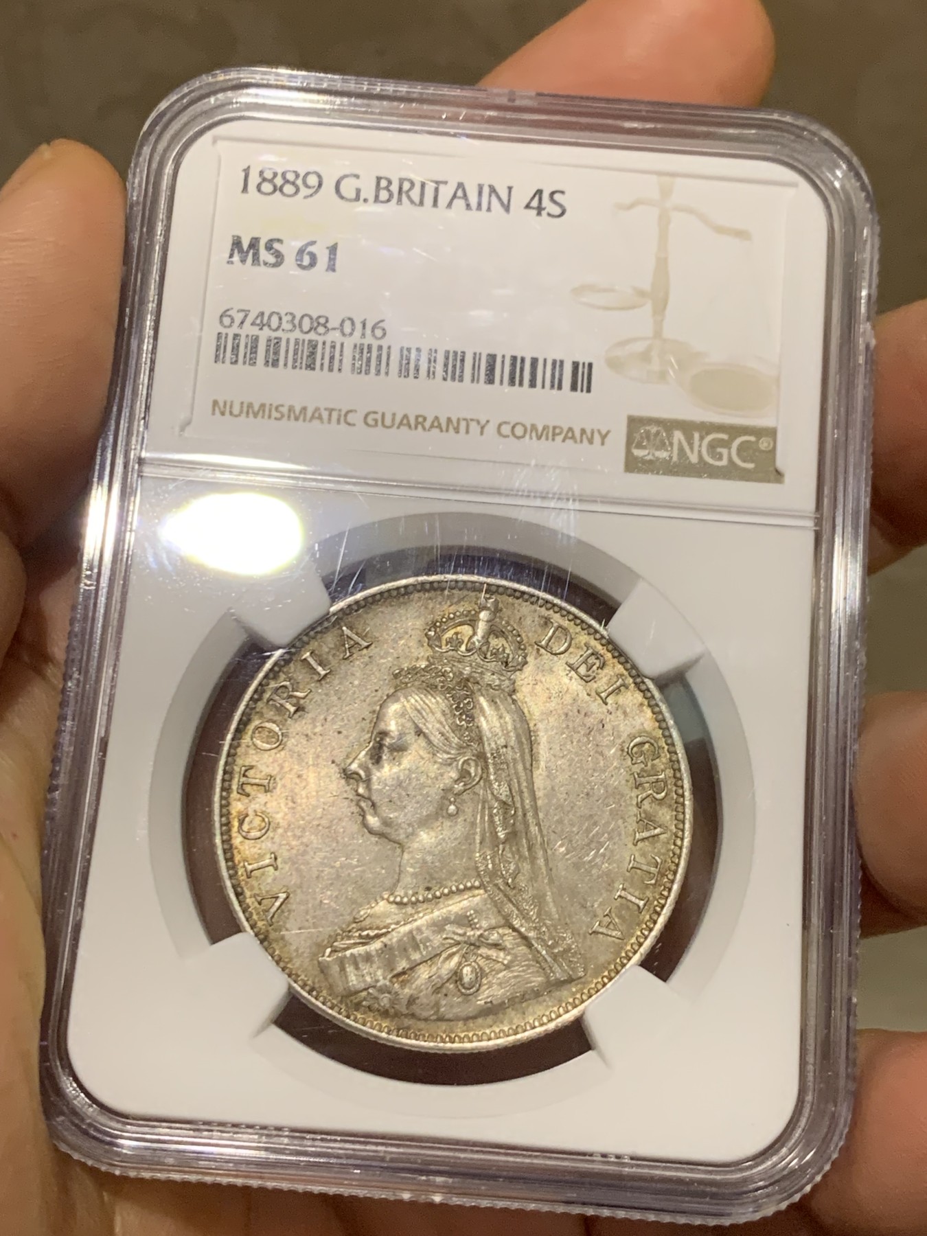 《竞宝斋》第225场-周日，周一，周二 3场 (全场包邮) NGC-MS61 1889年英国维多利亚女王双福林银币