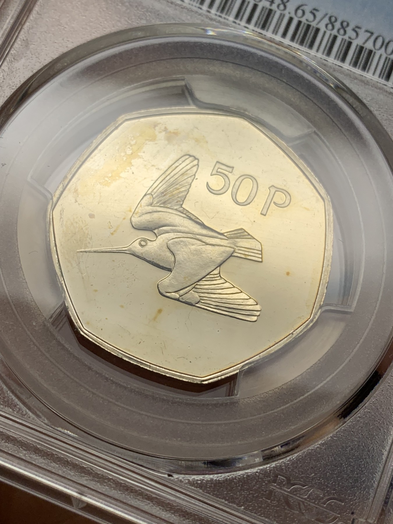 《竞宝斋》第225场-周日，周一，周二 3场 (全场包邮) PCGS金盾 PR65 爱尔兰1971年寒雀50便士精制镍币