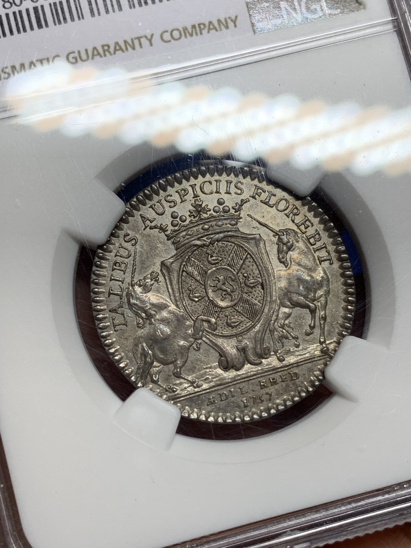 《竞宝斋》第225场-周日，周一，周二 3场 (全场包邮) NGC-AU58 法国1757年 天马盾徽 JETON 银质 非常罕见的版式