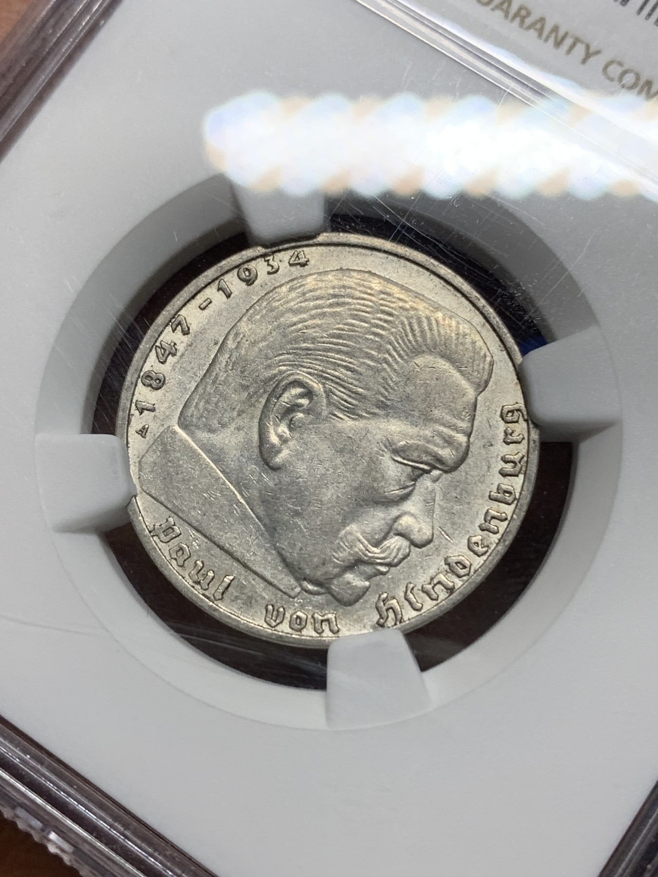 《竞宝斋》第225场-周日，周一，周二 3场 (全场包邮) NGC AU55 德国1939年A厂兴登堡2马克银币