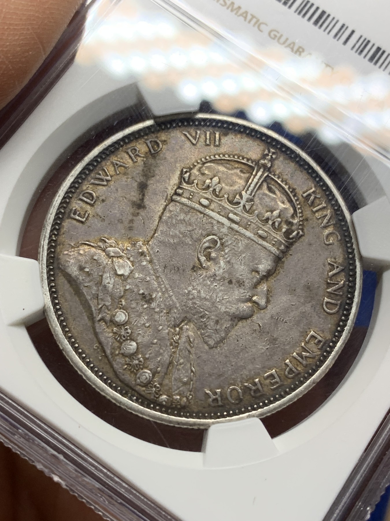 《竞宝斋》第225场-周日，周一，周二 3场 (全场包邮) NGC AU58 1903 爱七 海峡一元大样 大银币 原味深彩包浆 可藏