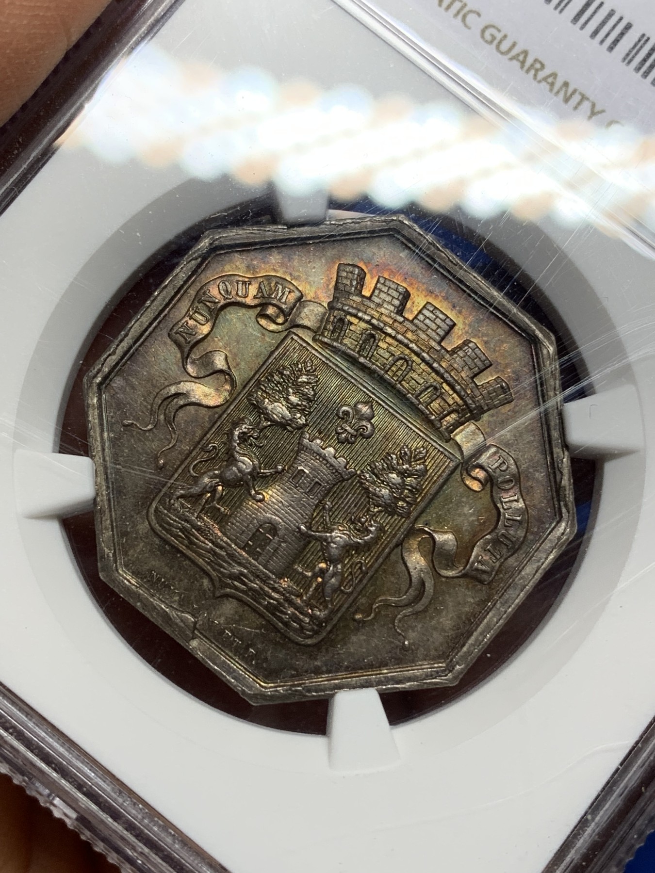 《竞宝斋》第225场-周日，周一，周二 3场 (全场包邮) NGC-MS63 法国1834年巴约讷银行 银制JETON 百年老包浆 高浮雕非常漂亮