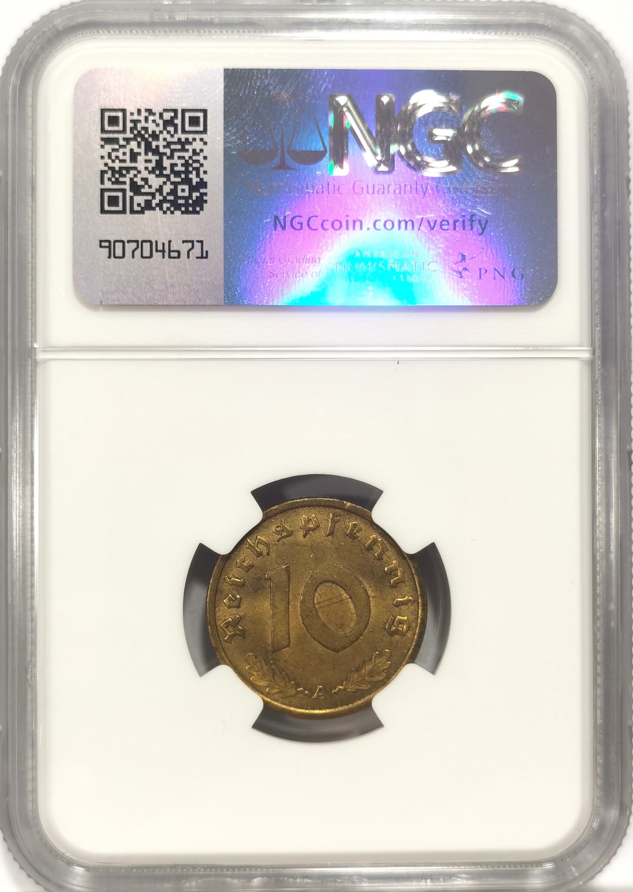 博洋堂世界钱币拍卖第057期（全场包邮） NGC MS64 德国第三帝国1937年A版10芬尼铜币