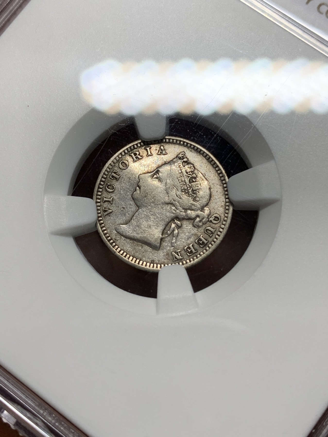 《竞宝斋》第225场-周日，周一，周二 3场 (全场包邮) NGC-VF 海峡1888年 维多利亚女王 5分银币 稀少年份