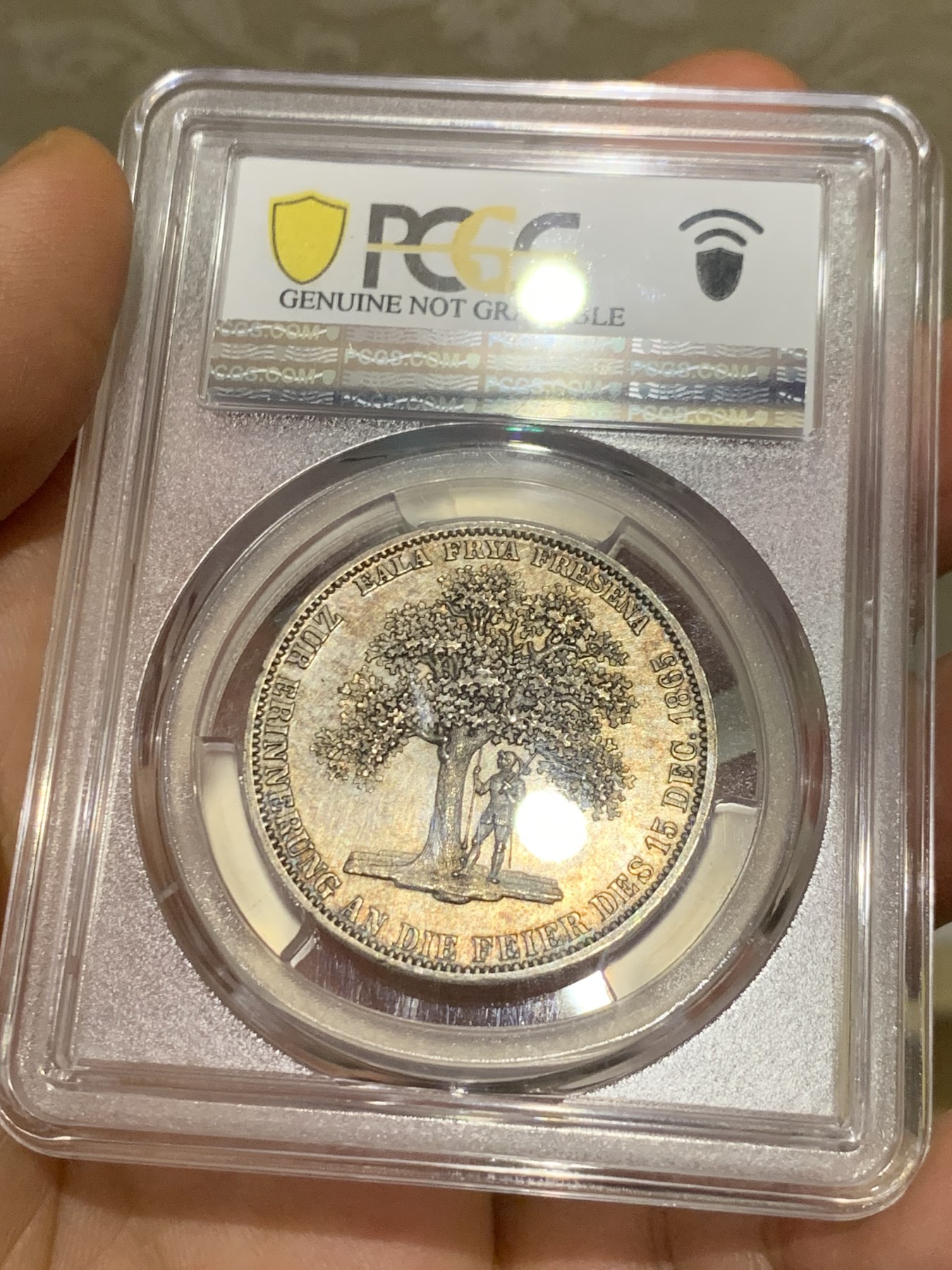 《竞宝斋》第225场-周日，周一，周二 3场 (全场包邮) NGC UNC 德国 1865年 汉诺威 名誉品 橡树泰勒  五彩包浆 实为难得 状态好 性价比高 除去没分没啥缺点