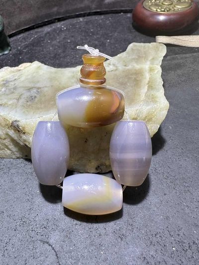 精美天然巴西缠丝玛瑙高玉化形配饰一套， - 精美天然巴西缠丝玛瑙高玉化形配饰一套，