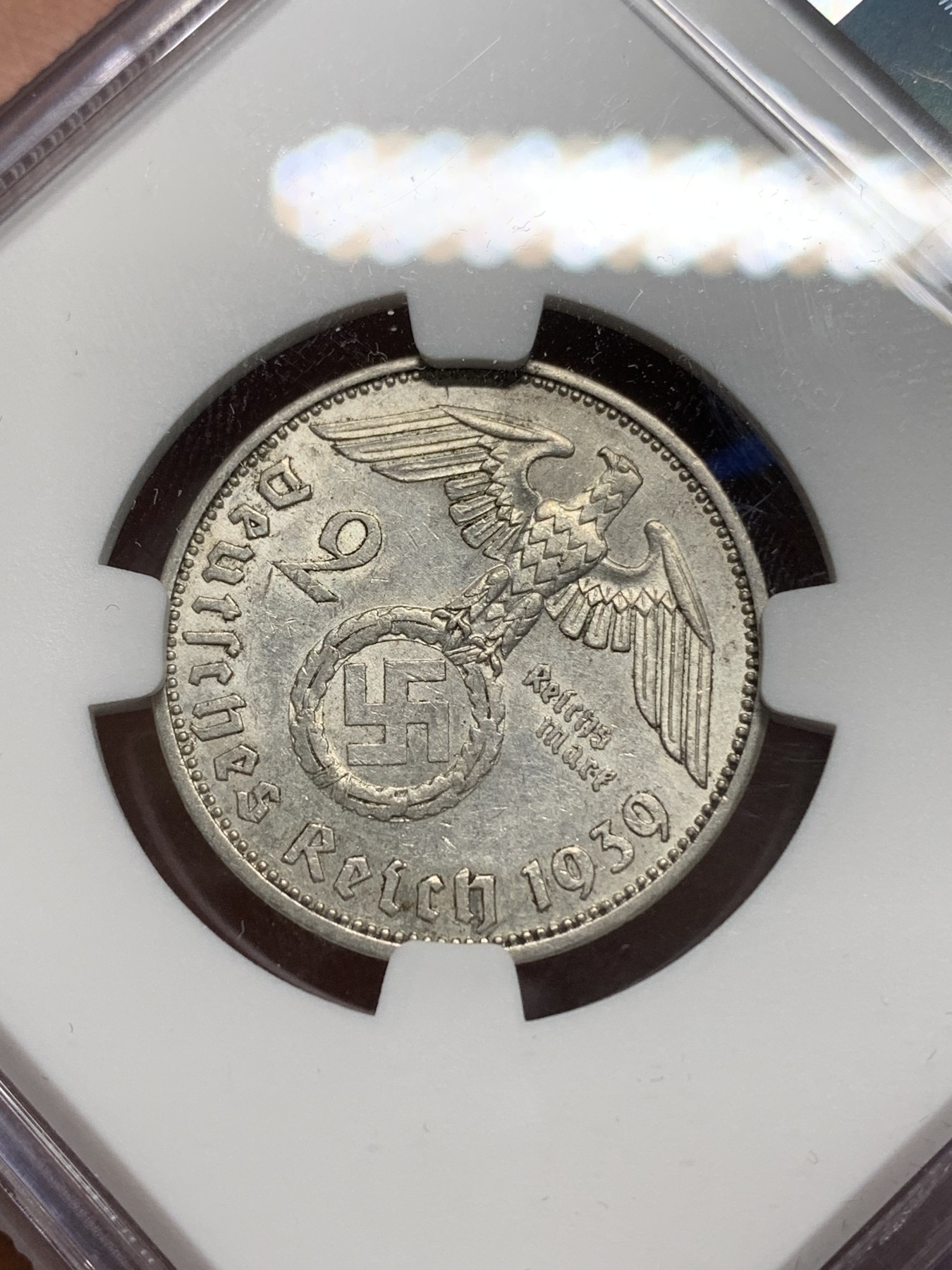 《竞宝斋》第225场-周日，周一，周二 3场 (全场包邮) NGC AU55 德国1939年A厂兴登堡2马克银币