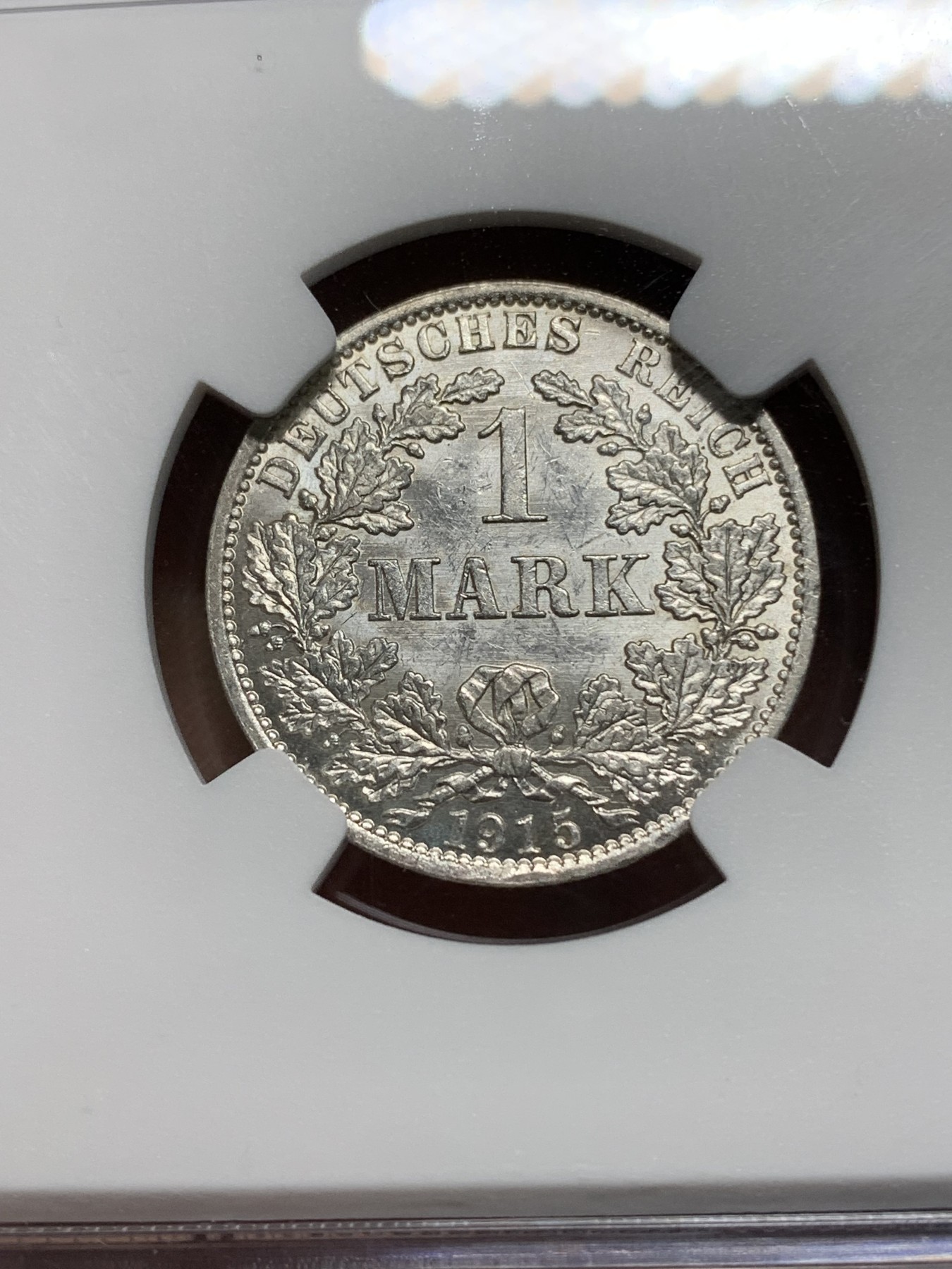 《竞宝斋》第225场-周日，周一，周二 3场 (全场包邮) NGC-MS62 德国（1915年）A厂1马克银币