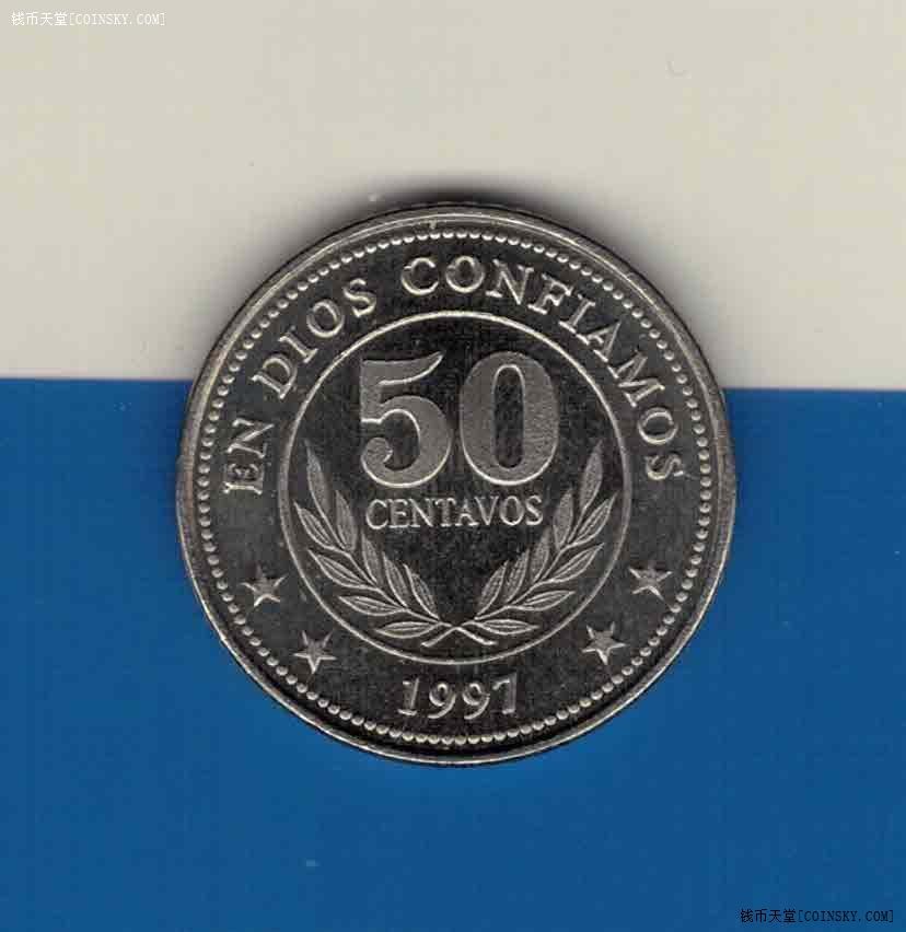 尼加拉瓜1997年50分 美洲硬币 实物图 AUNC