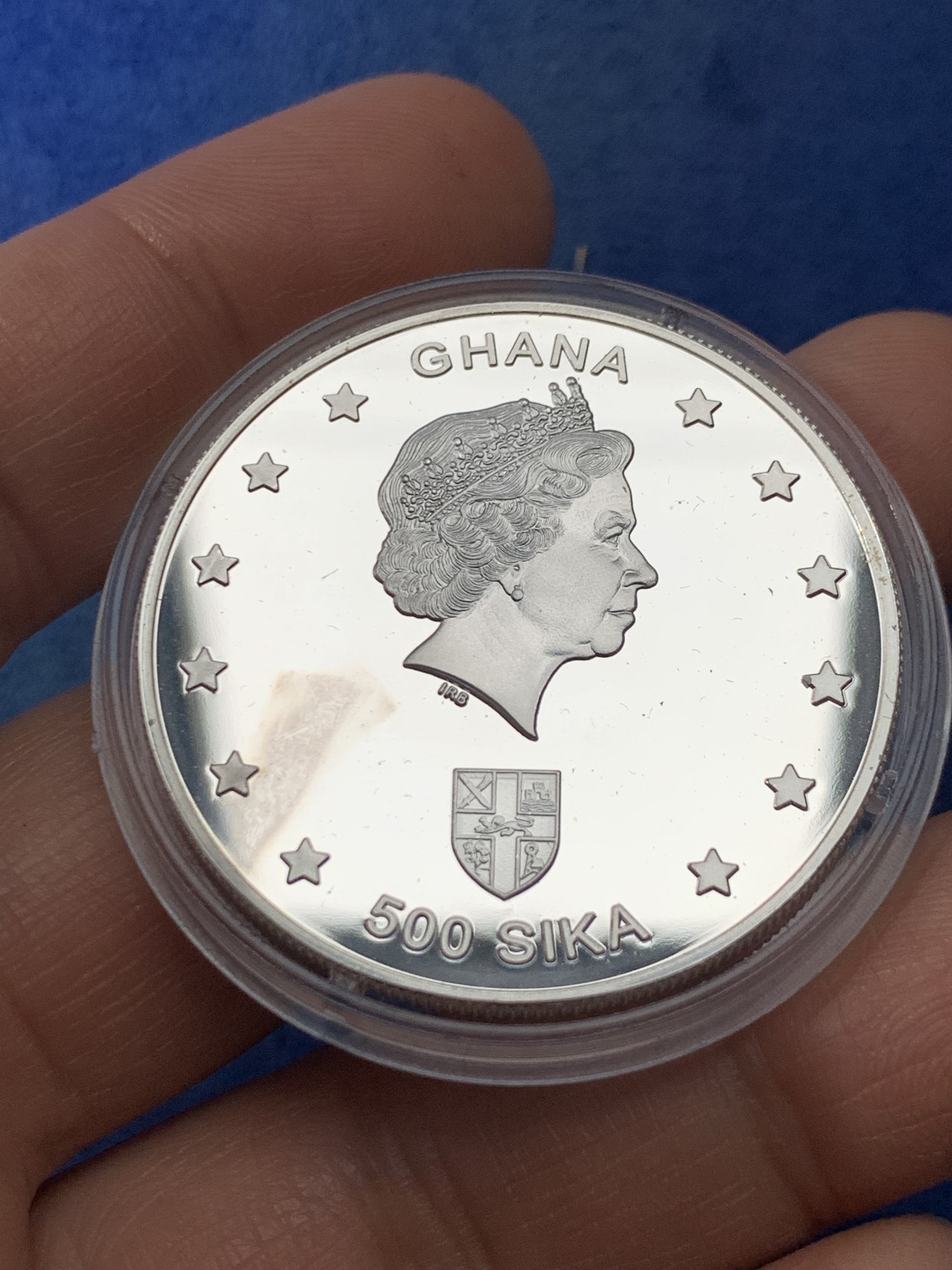 《竞宝斋》第225场-周日，周一，周二 3场 (全场包邮) 加纳臆造币2002年腓尼基航海家500西卡银币 24.93克