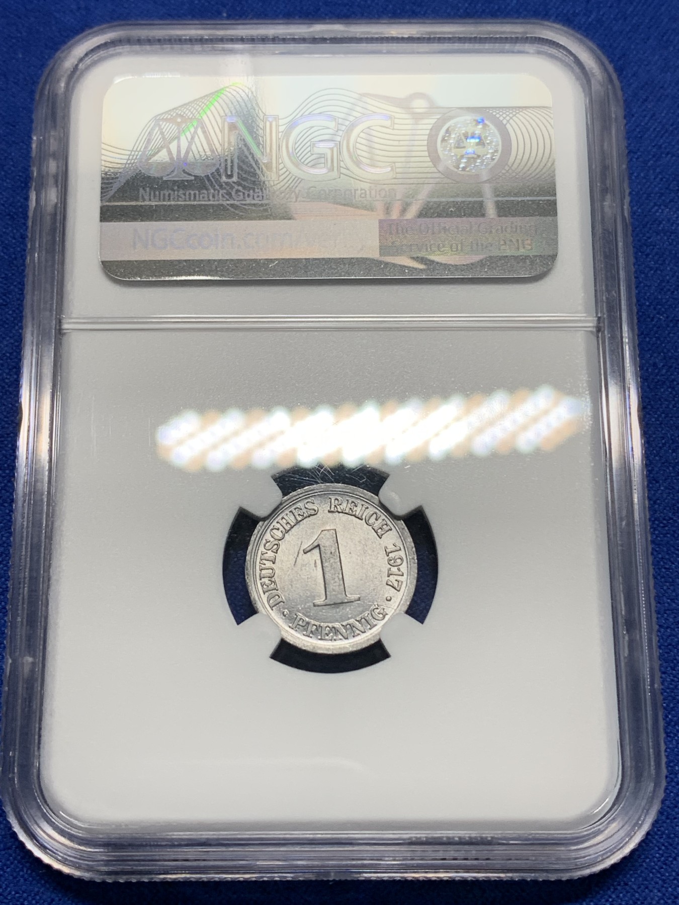 《竞宝斋》第225场-周日，周一，周二 3场 (全场包邮) NGC-MS63 德国（1917年）D厂1芬尼铝币 季军分，少见厂别好品