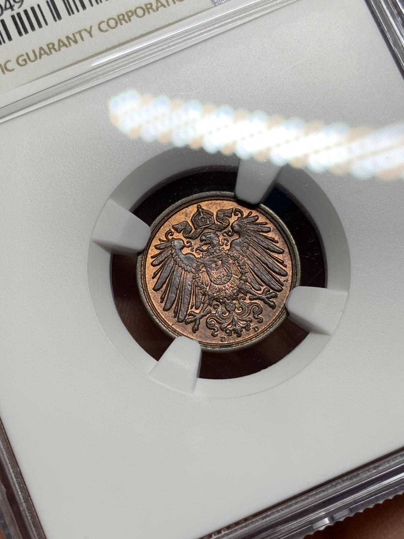 《竞宝斋》第225场-周日，周一，周二 3场 (全场包邮) NGC-MS63BN 德国（1908年）D厂1芬尼铜币 亚军分，少见厂别好品