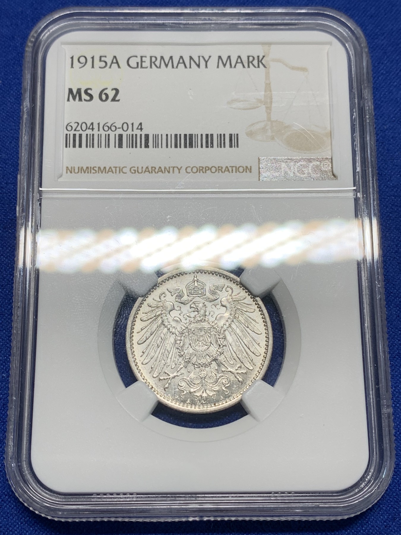 《竞宝斋》第225场-周日，周一，周二 3场 (全场包邮) NGC-MS62 德国（1915年）A厂1马克银币