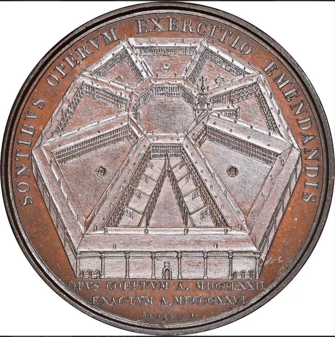 《竞宝斋》第225场-周日，周一，周二 3场 (全场包邮) NGC MS66 荷兰1826年铜章，根特监狱，细节丰富，顶级分数，紫色镜面光泽，附NGC高清大图。