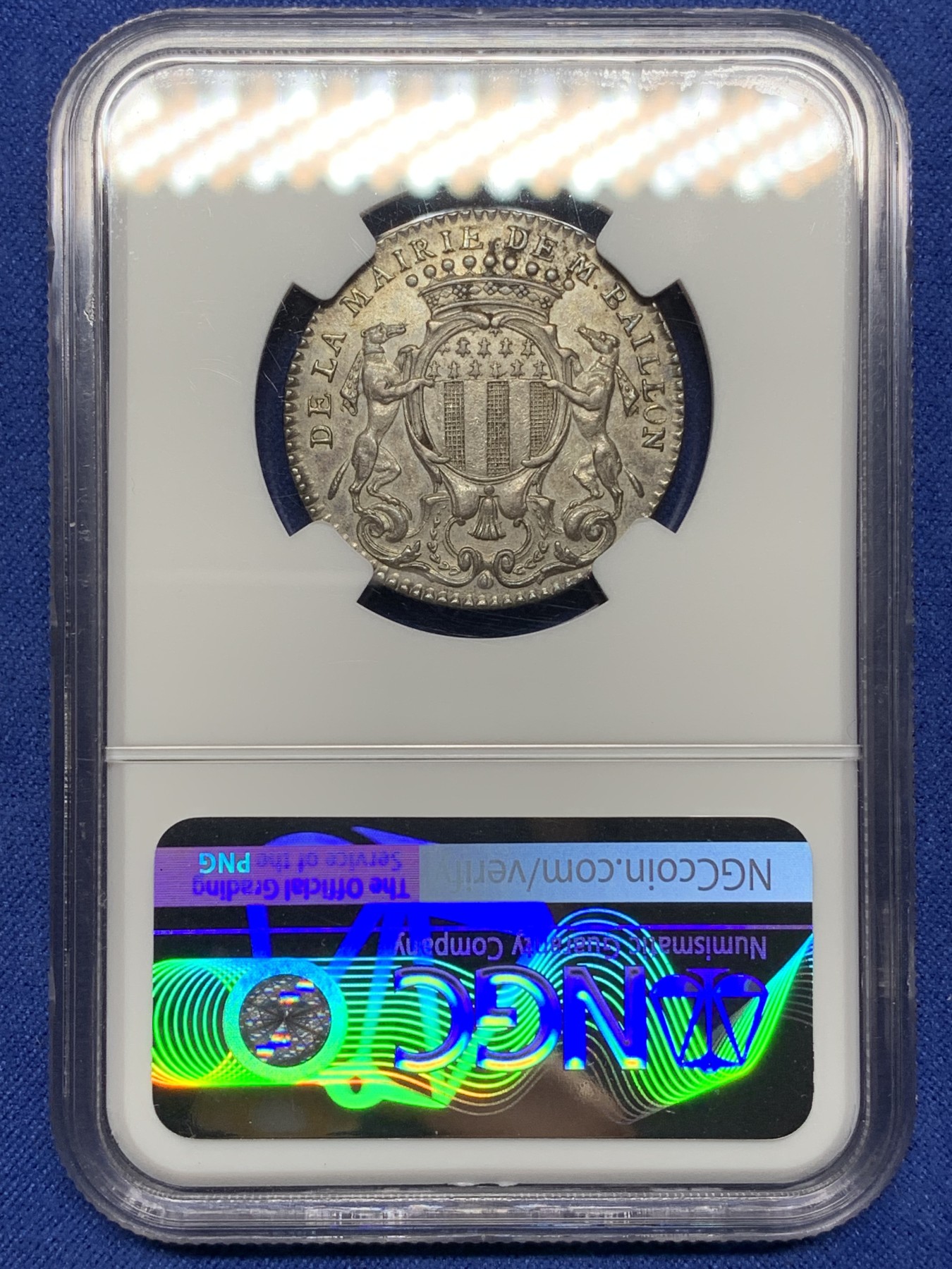 《竞宝斋》第225场-周日，周一，周二 3场 (全场包邮) NGC-AU58 法国1757年 天马盾徽 JETON 银质 非常罕见的版式