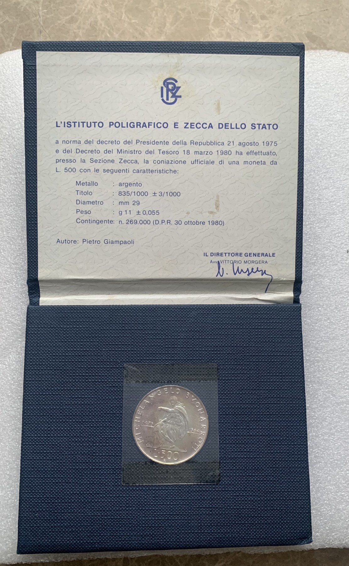 瓶子🏺第122期拍卖会 意大利1975年文艺复兴米开朗基罗磨砂银币原包装