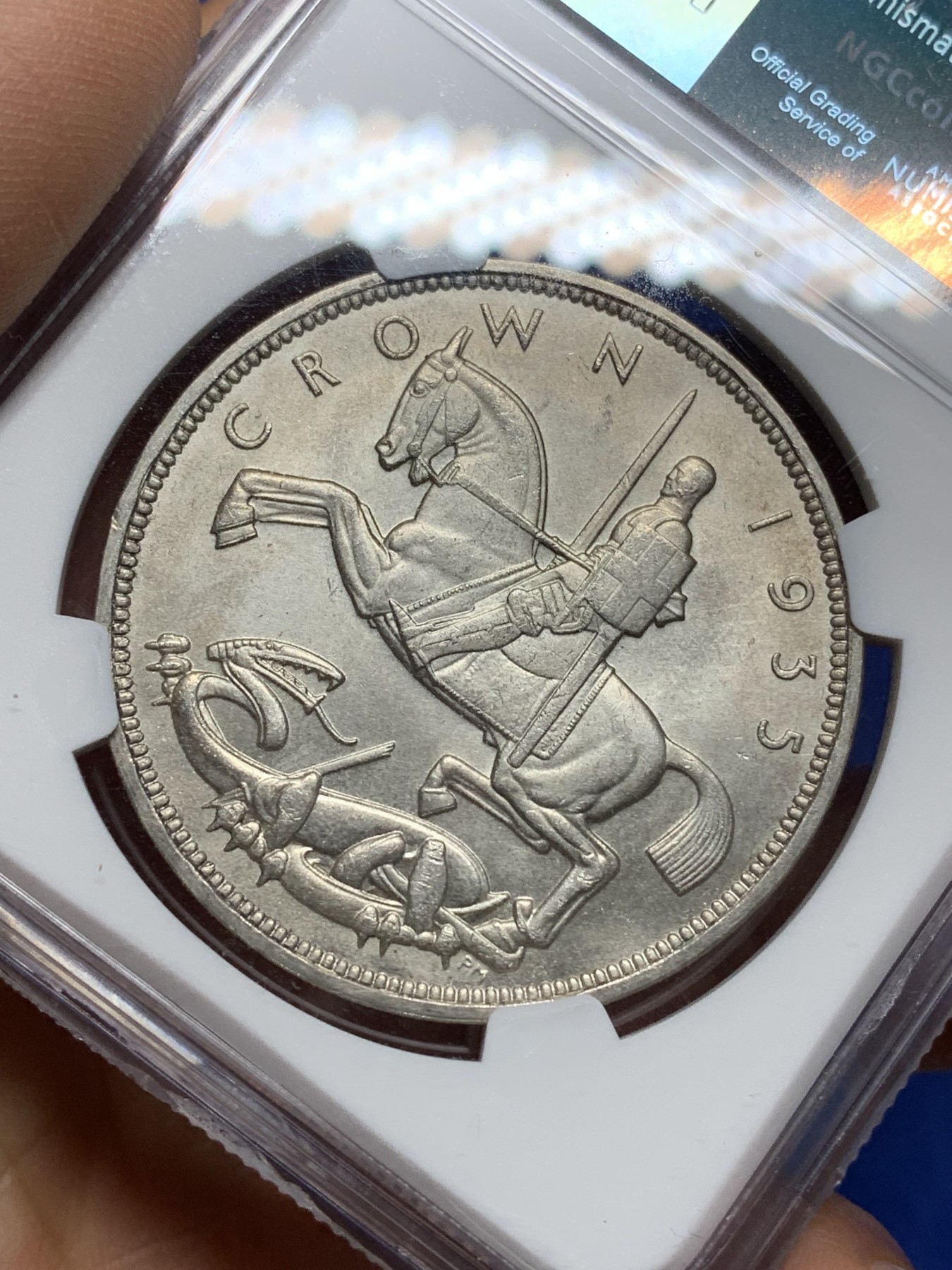 《竞宝斋》第225场-周日，周一，周二 3场 (全场包邮) NGC MS63 英国1935年乔治五世木马剑克朗大银币