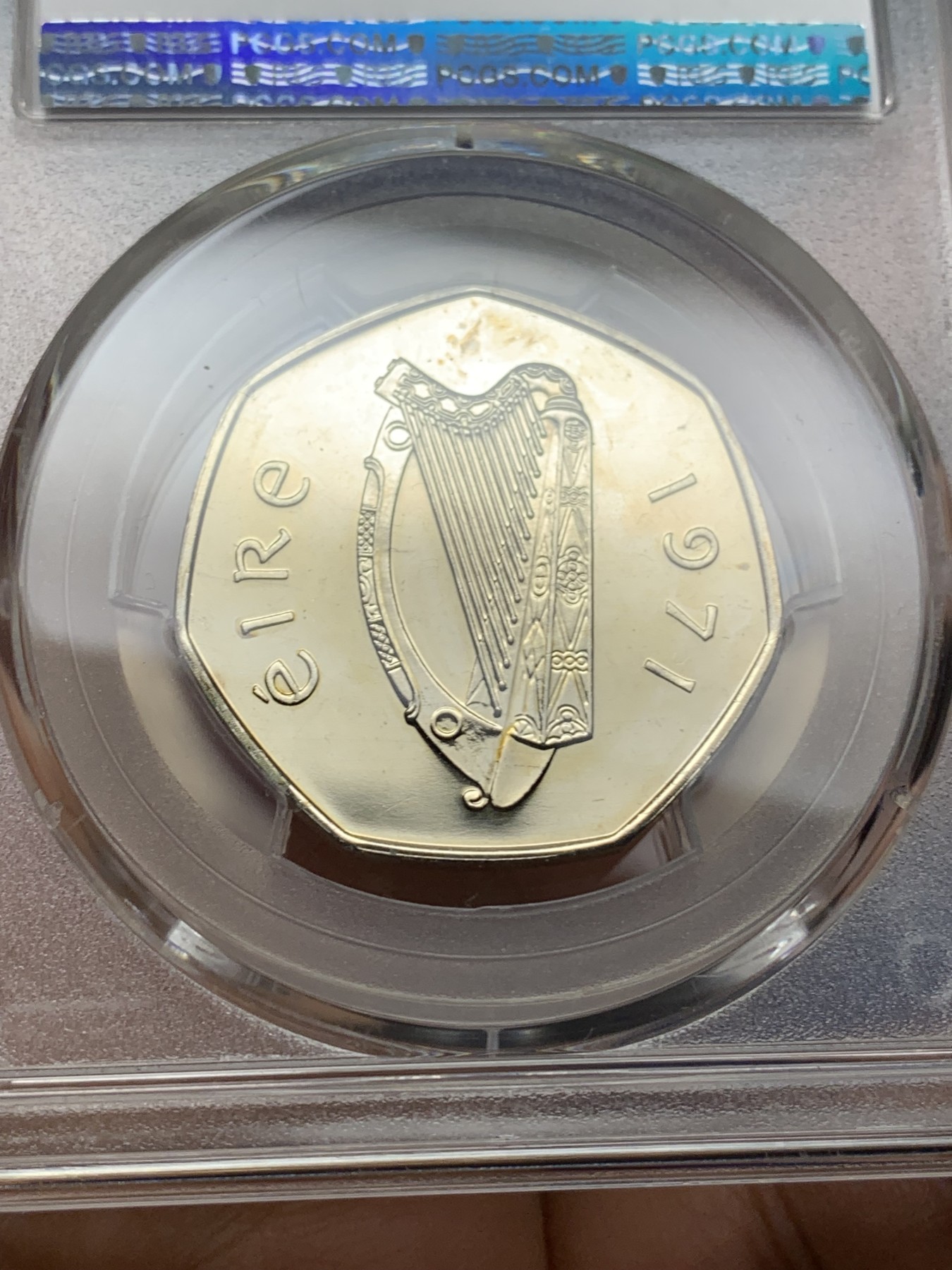 《竞宝斋》第225场-周日，周一，周二 3场 (全场包邮) PCGS金盾 PR65 爱尔兰1971年寒雀50便士精制镍币