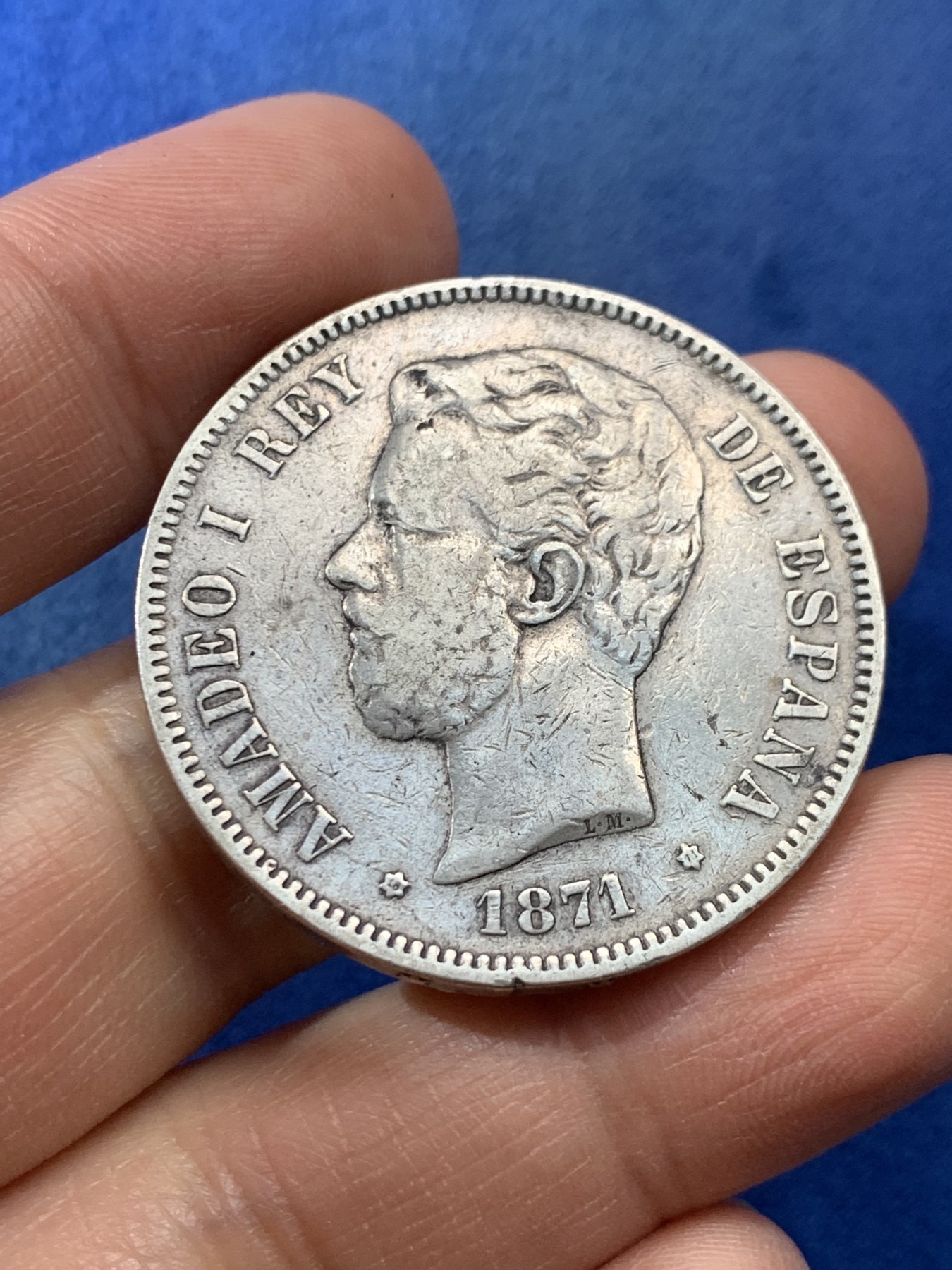 《竞宝斋》第225场-周日，周一，周二 3场 (全场包邮) 西班牙1871年阿玛迪奥一世5比塞塔银币