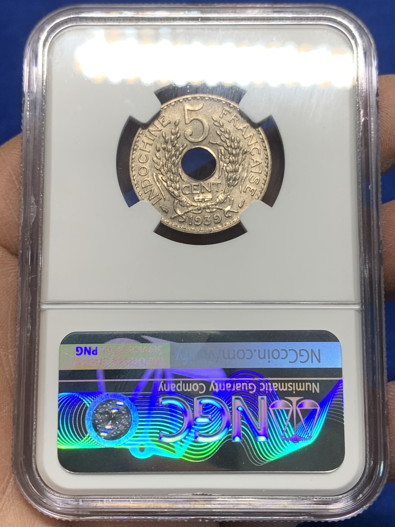 《竞宝斋》第225场-周日，周一，周二 3场 (全场包邮) NGC MS64 法属印度支那1939年5分